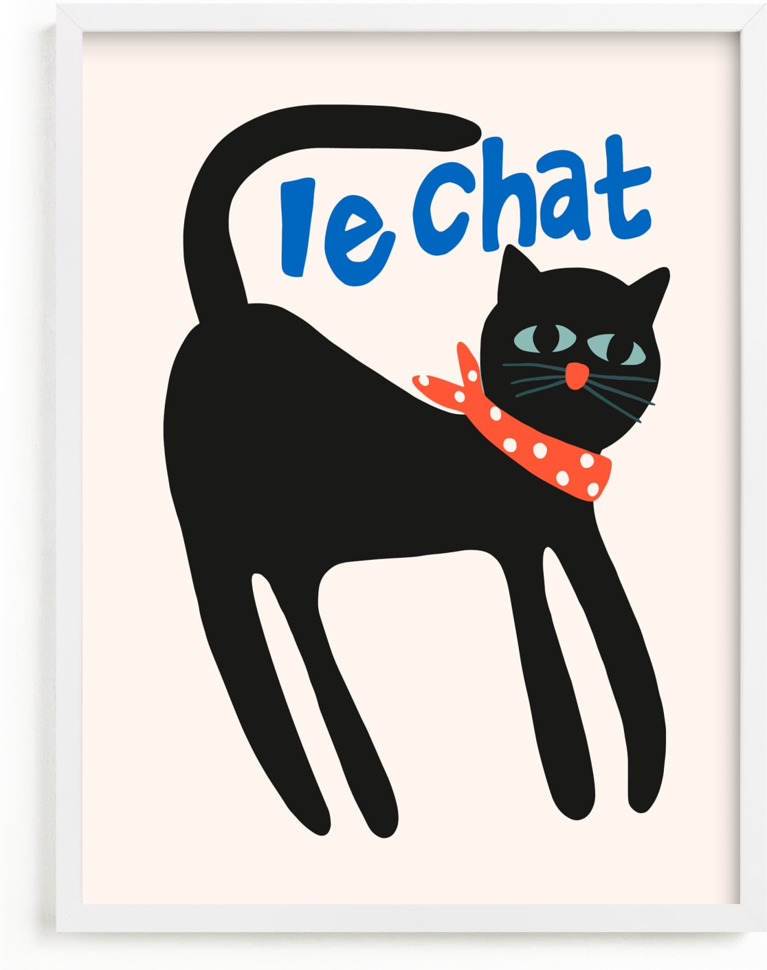 This is a blue kids wall art by Morgan Kendall called French Cat.