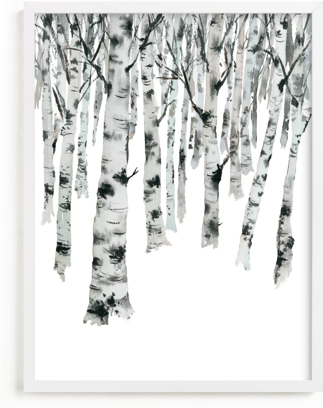 This is a white kids wall art by Jean Choe Art and Design called Birch Forest.