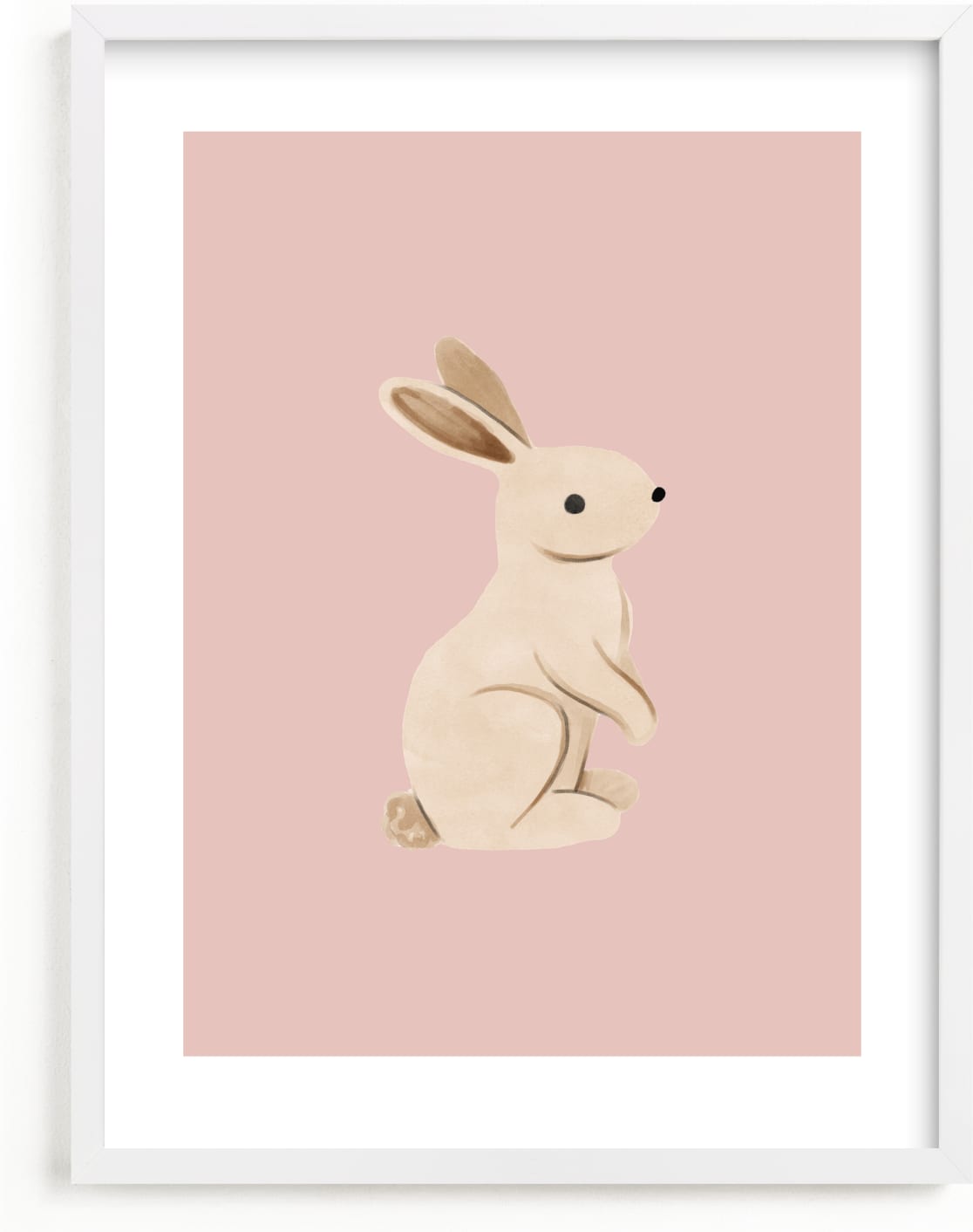 This is a brown, pink kids wall art by Vivian Yiwing called Baby Rabbit.
