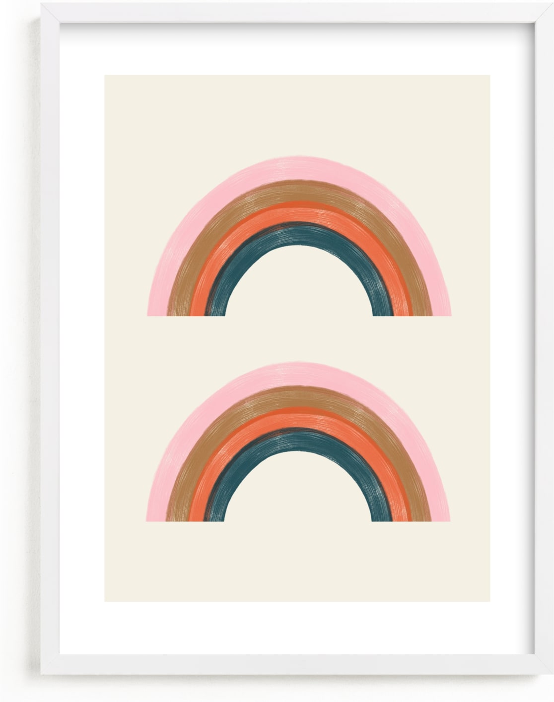 This is a pink kids wall art by EMANUELA CARRATONI called Double Vintage Rainbow.