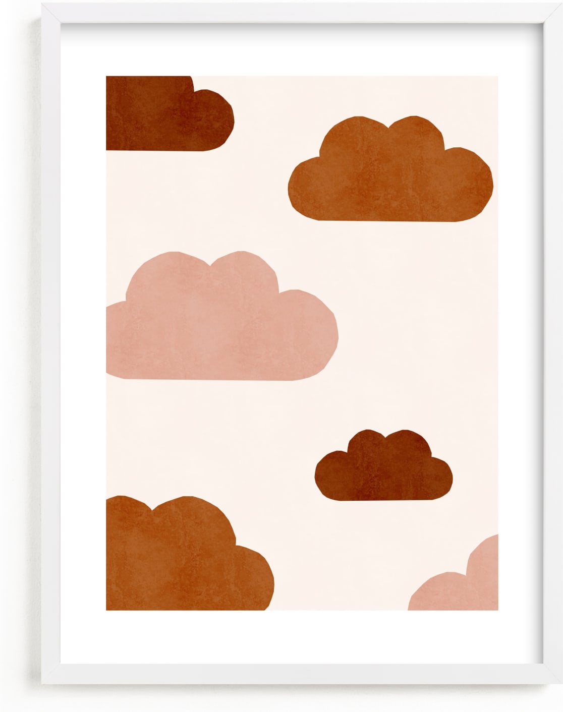 This is a brown kids wall art by Iveta Angelova called Paper Clouds.