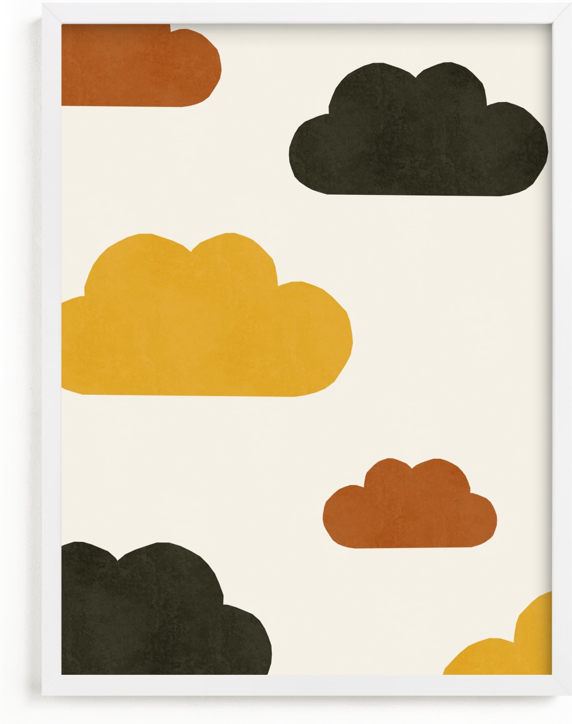 This is a yellow kids wall art by Iveta Angelova called Paper Clouds.