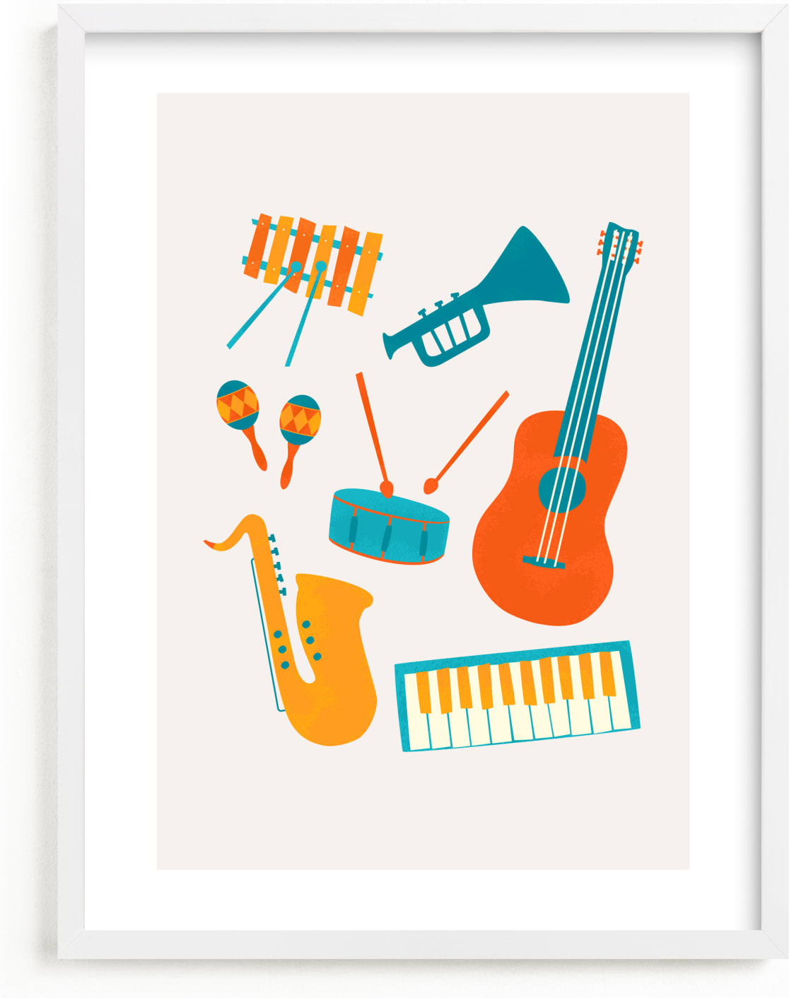 This is a blue kids wall art by Malty Designs called Play Music.