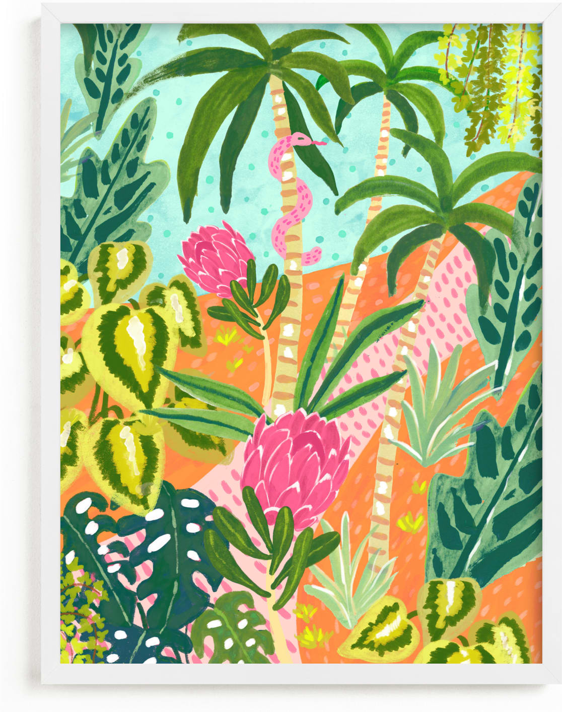 This is a pink kids wall art by Sara Berrenson called Magic Jungle.