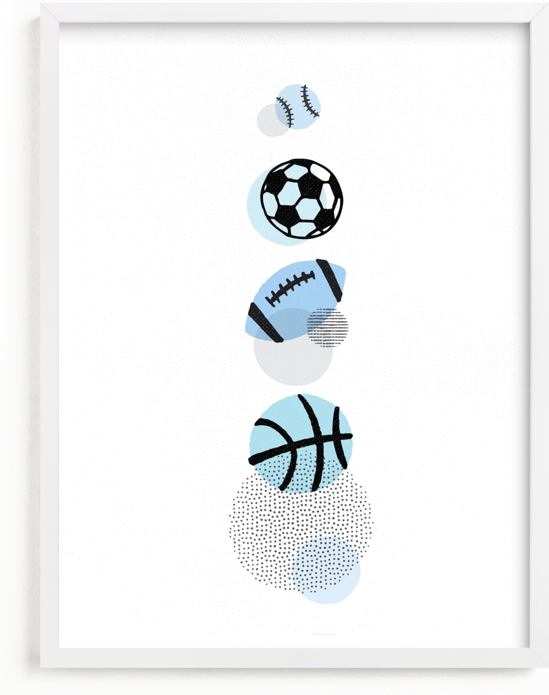 This is a blue kids wall art by Jessie Steury called Pop Art Sports.
