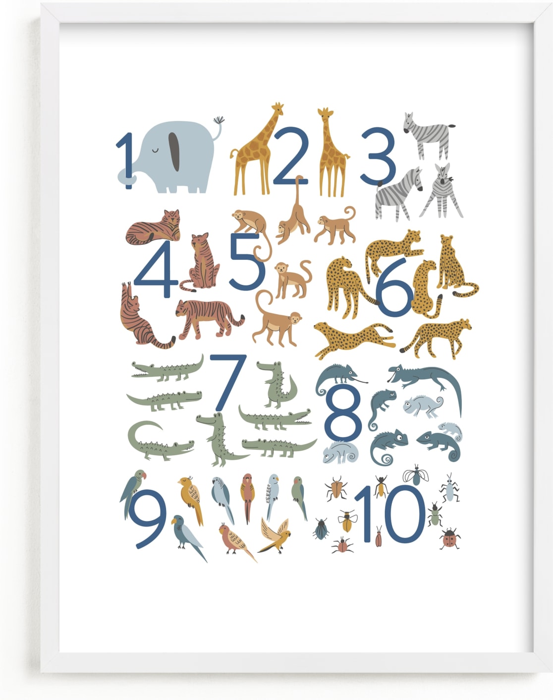 This is a blue kids wall art by Teju Reval called Wild Numbers.