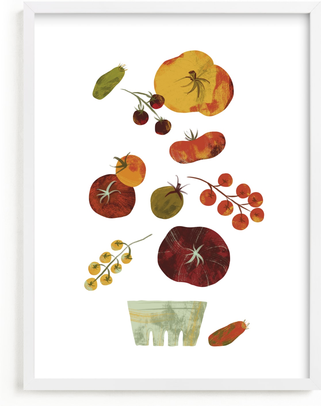 This is a colorful kids wall art by Kayla King called Tomato Season.