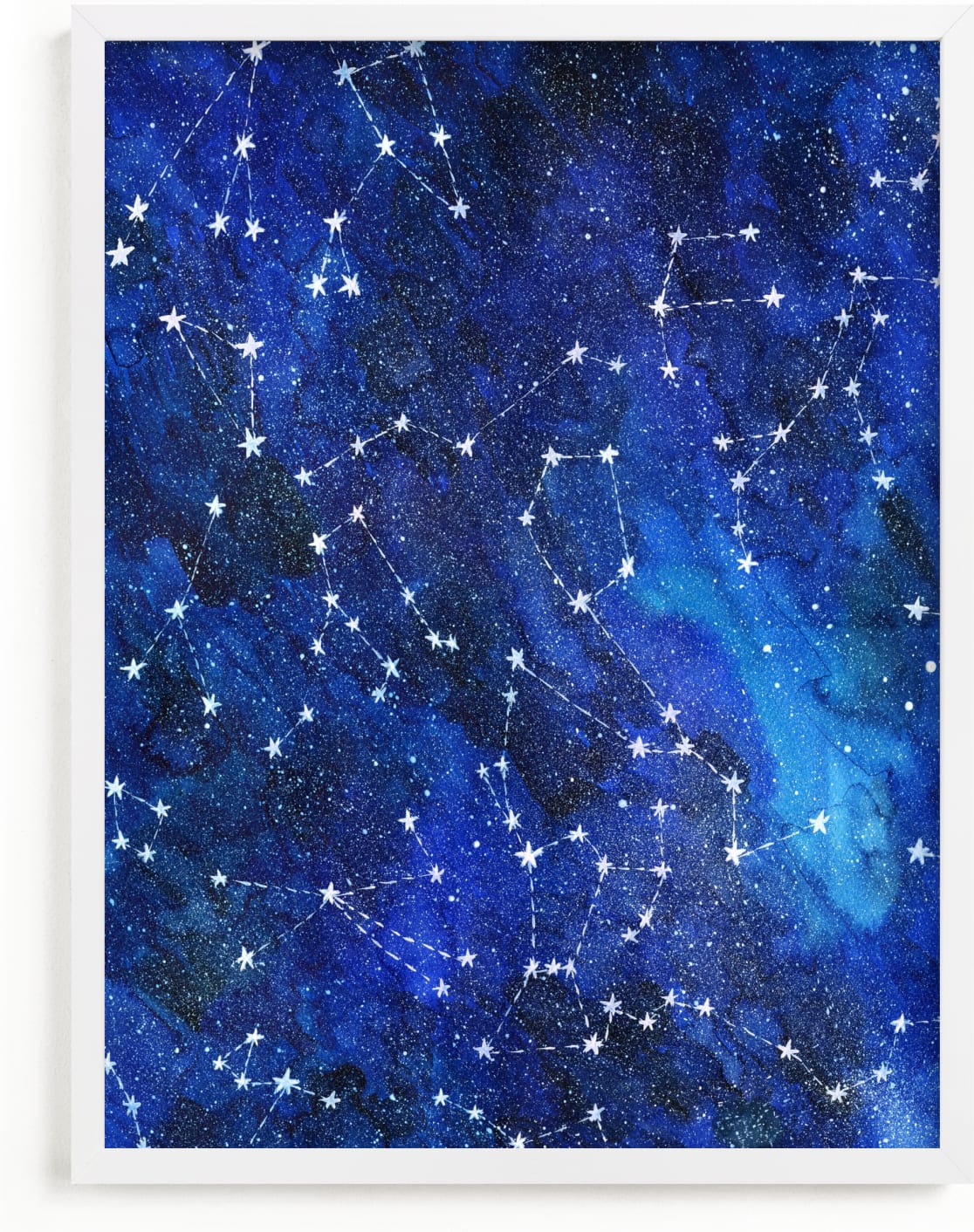 This is a blue kids wall art by Alexandra Dzh called Constellations.