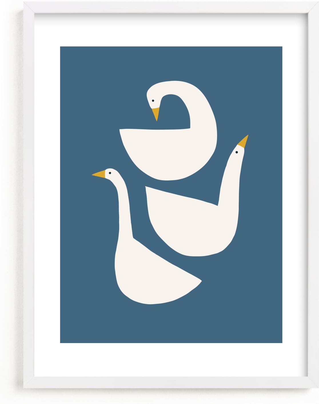 This is a blue, red kids wall art by Betsy Siber called Quack Stack.