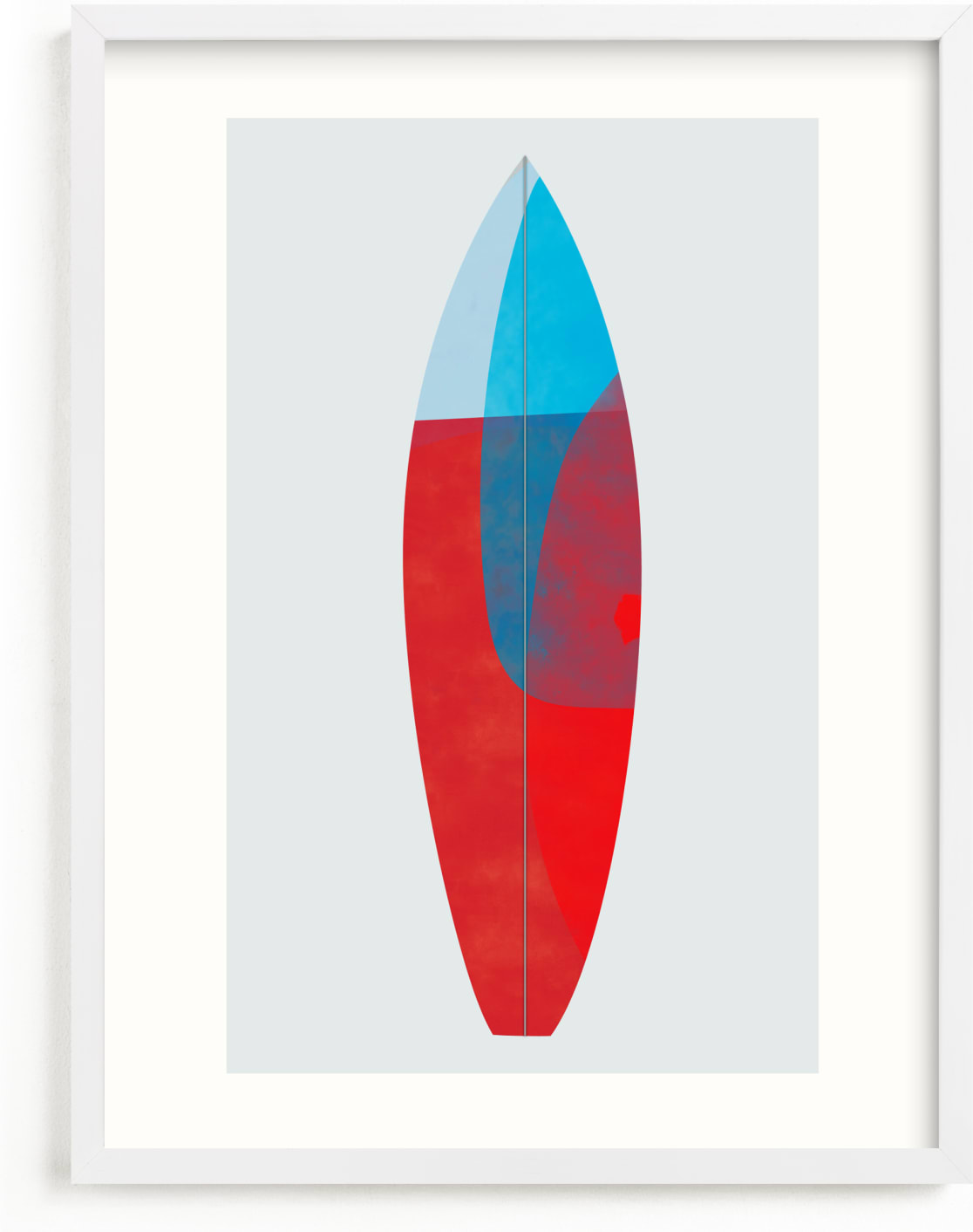 This is a blue kids wall art by Carmen Guedez called Colorful Surfboard.