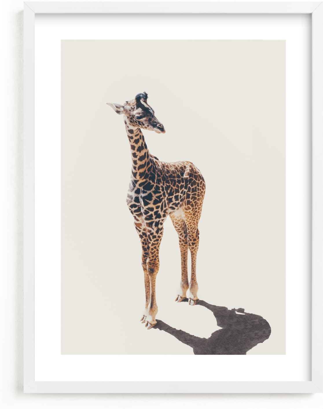 This is a brown kids wall art by Kamala Nahas called Baby Giraffe.