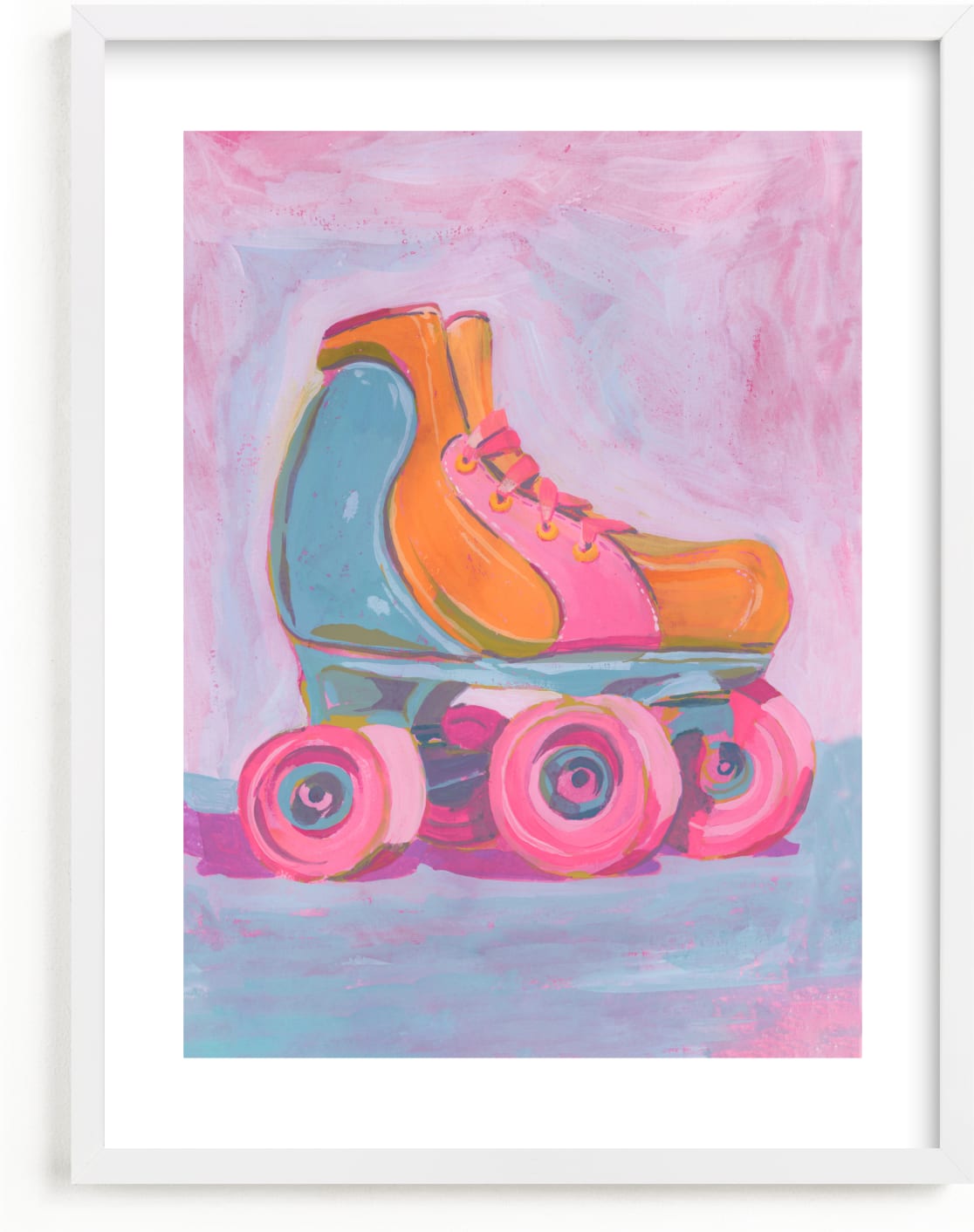 This is a blue kids wall art by Lucrecia Caporale called Roller Skater Joy.