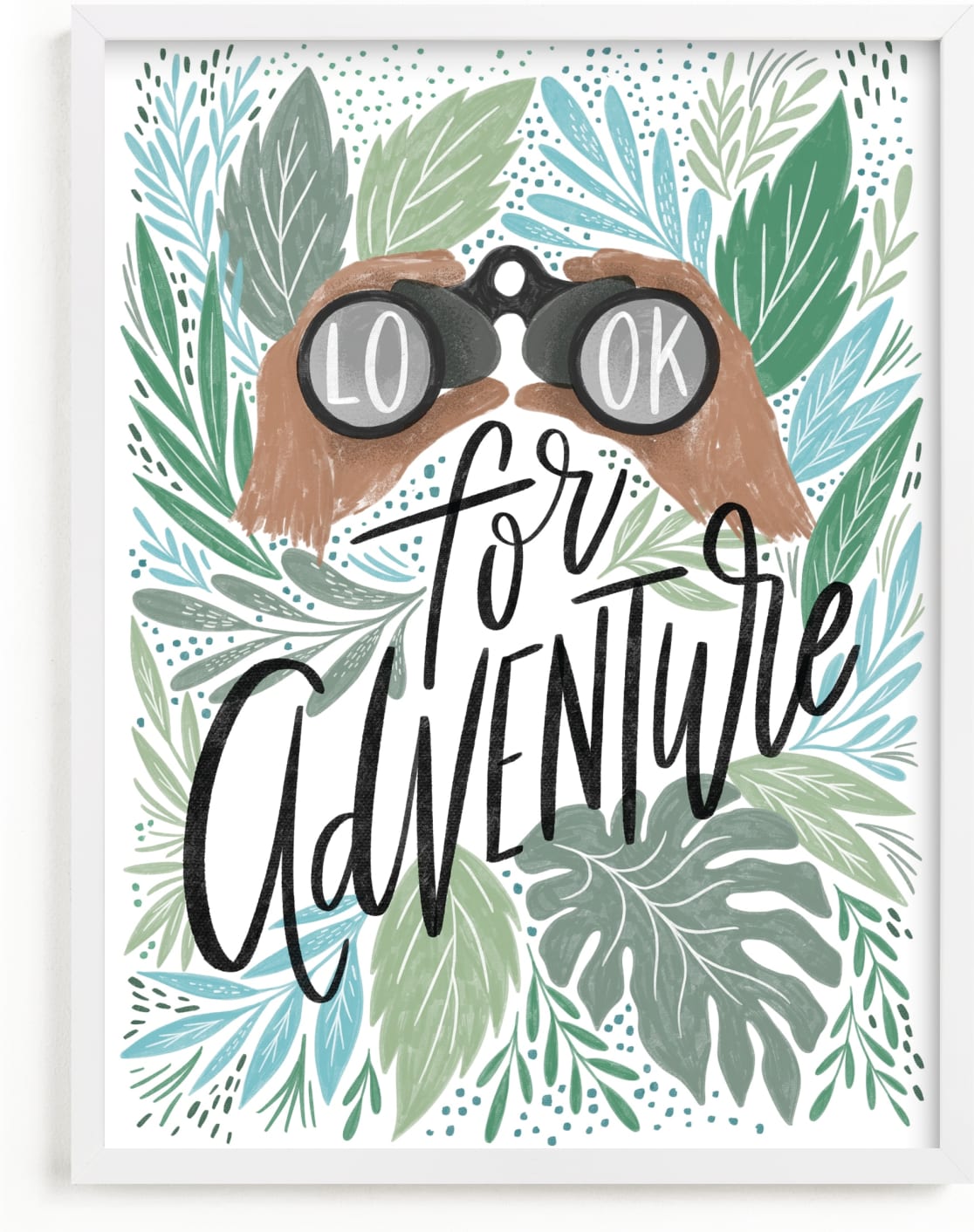 This is a blue kids wall art by Alethea and Ruth called Look for Adventure.