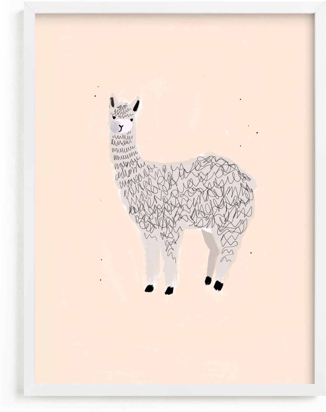 This is a grey kids wall art by SALLY MURPHY called Sunshine Alpaca.