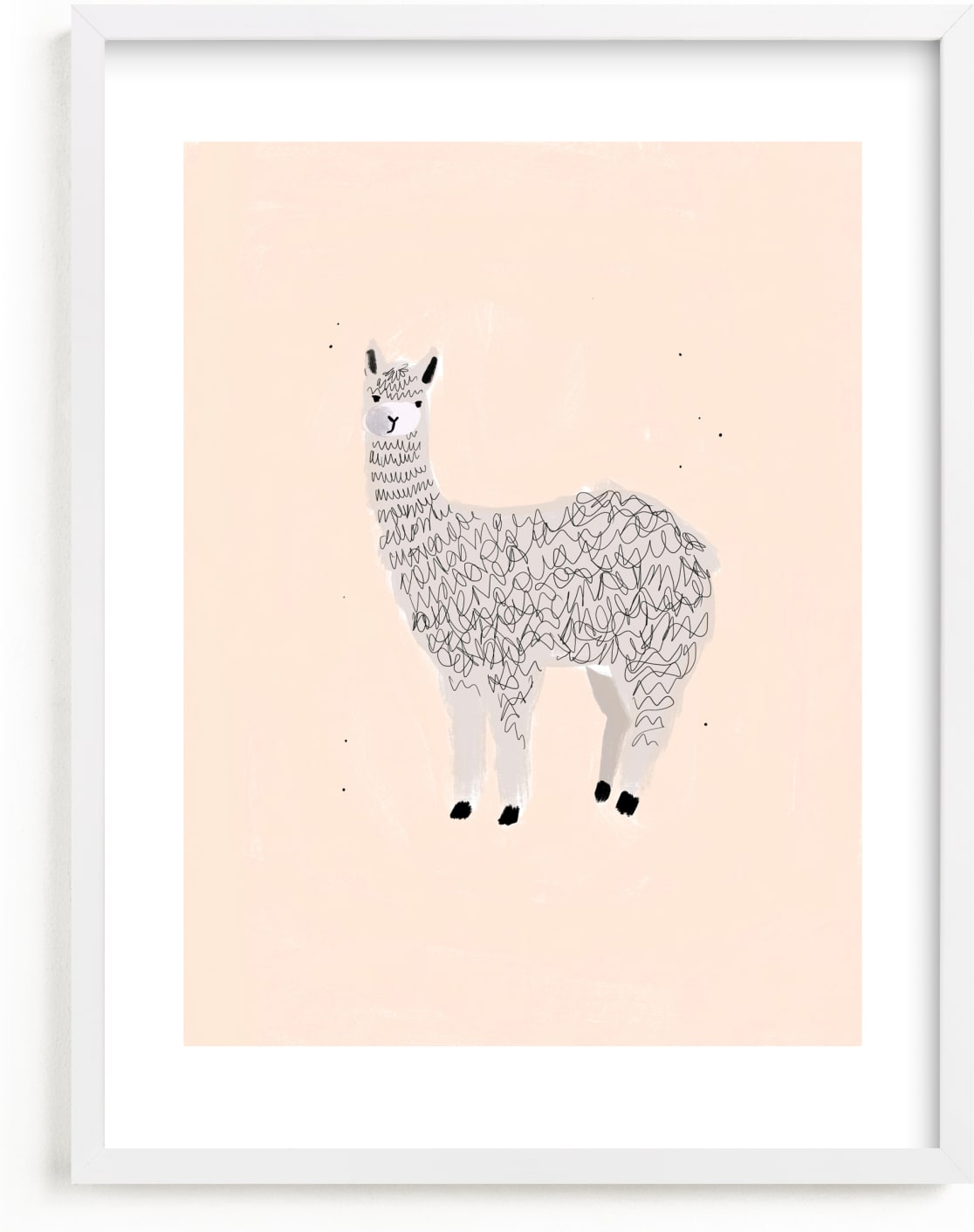 This is a grey kids wall art by SALLY MURPHY called Sunshine Alpaca.
