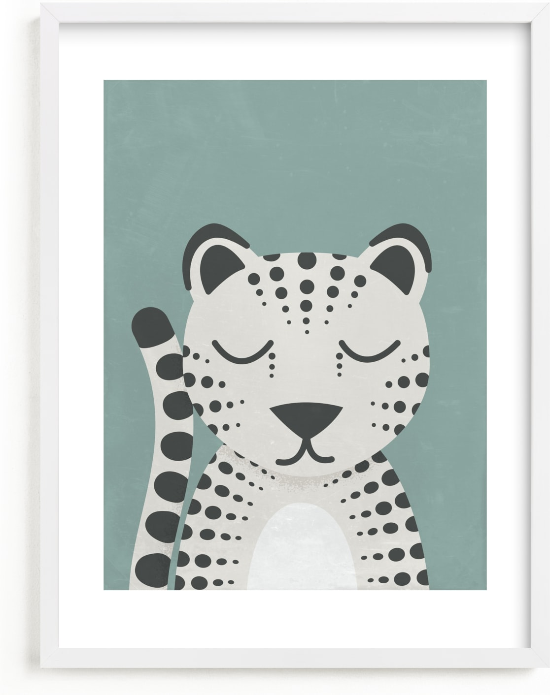 This is a blue kids wall art by 2birdstone called Snow Leopard.