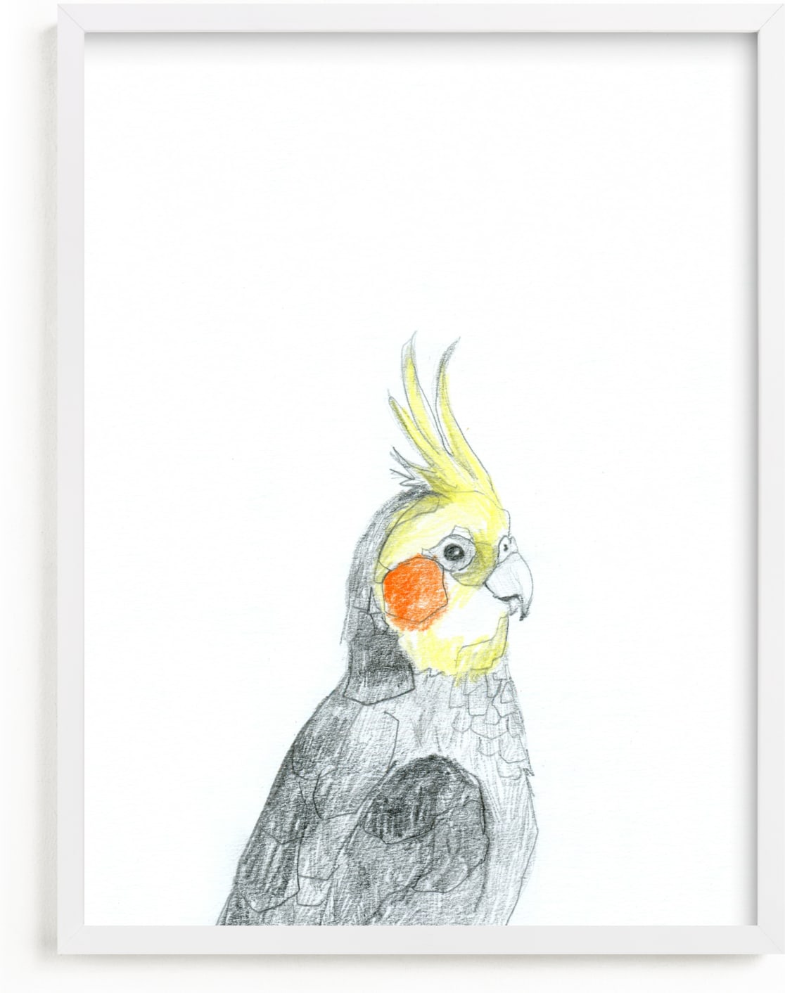 This is a white kids wall art by Kirsta Benedetti called Cockatiel.