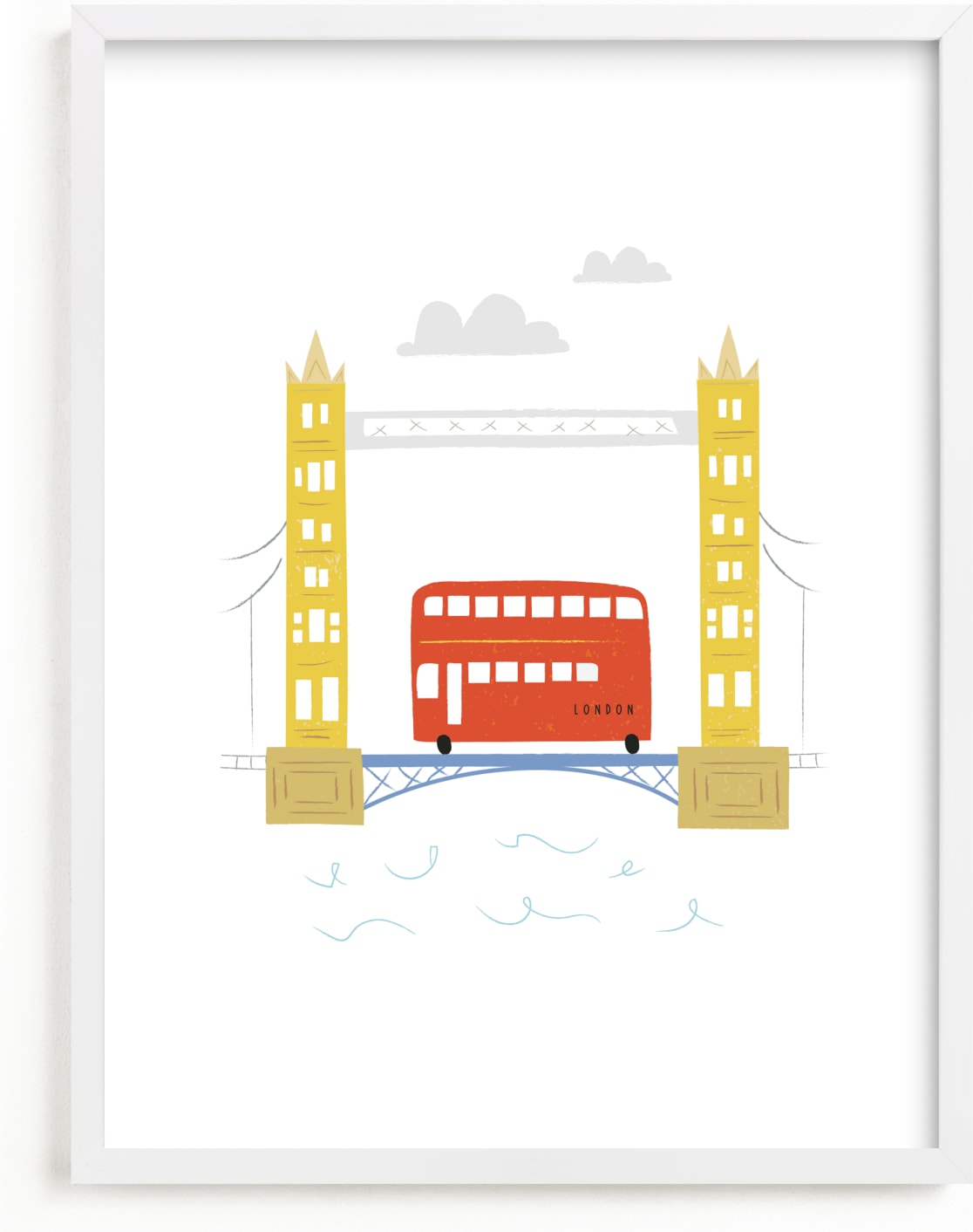 This is a white, yellow, red kids wall art by Angela Thompson called I Love London.