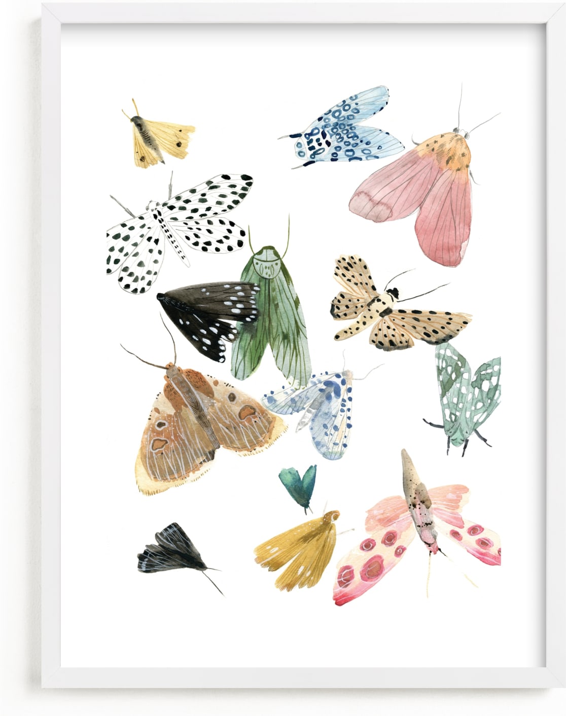 This is a colorful kids wall art by Emilie Simpson called Moths.
