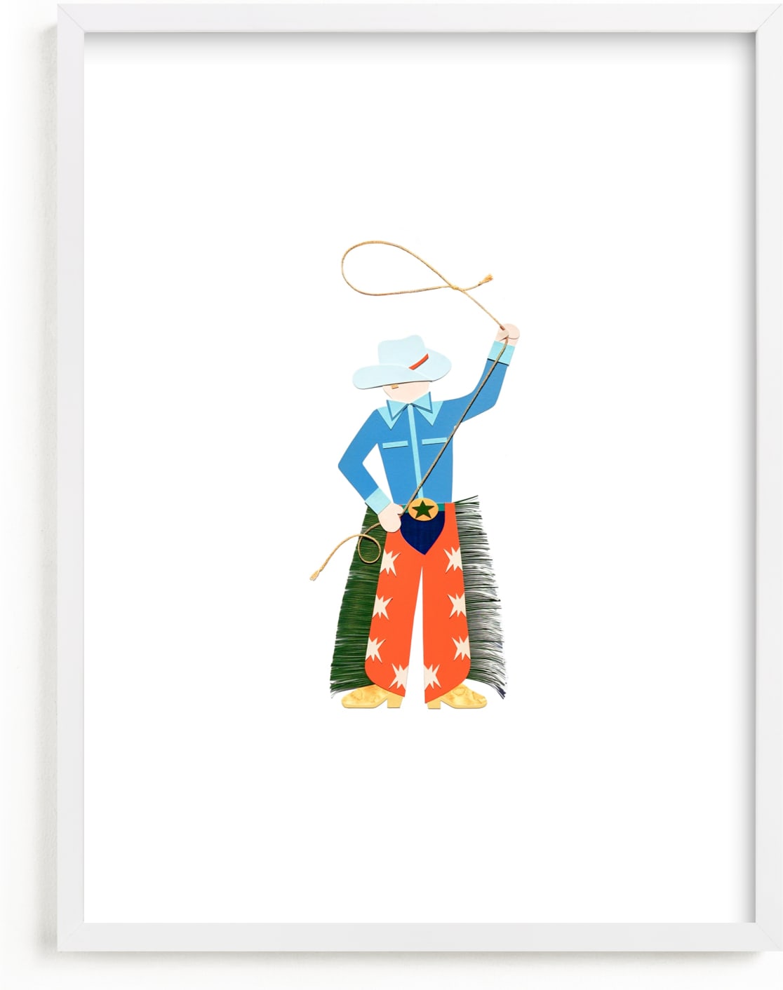 This is a blue kids wall art by Kelsey Livingston called Cowboy Carl.
