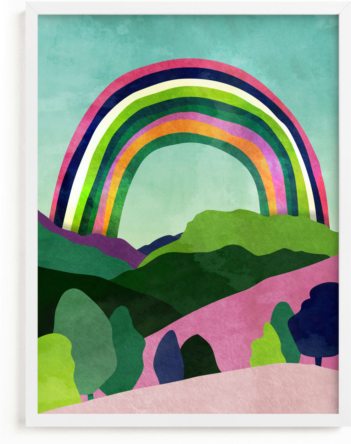 This is a colorful kids wall art by Mojca Dolinar called Rainbow dreams.