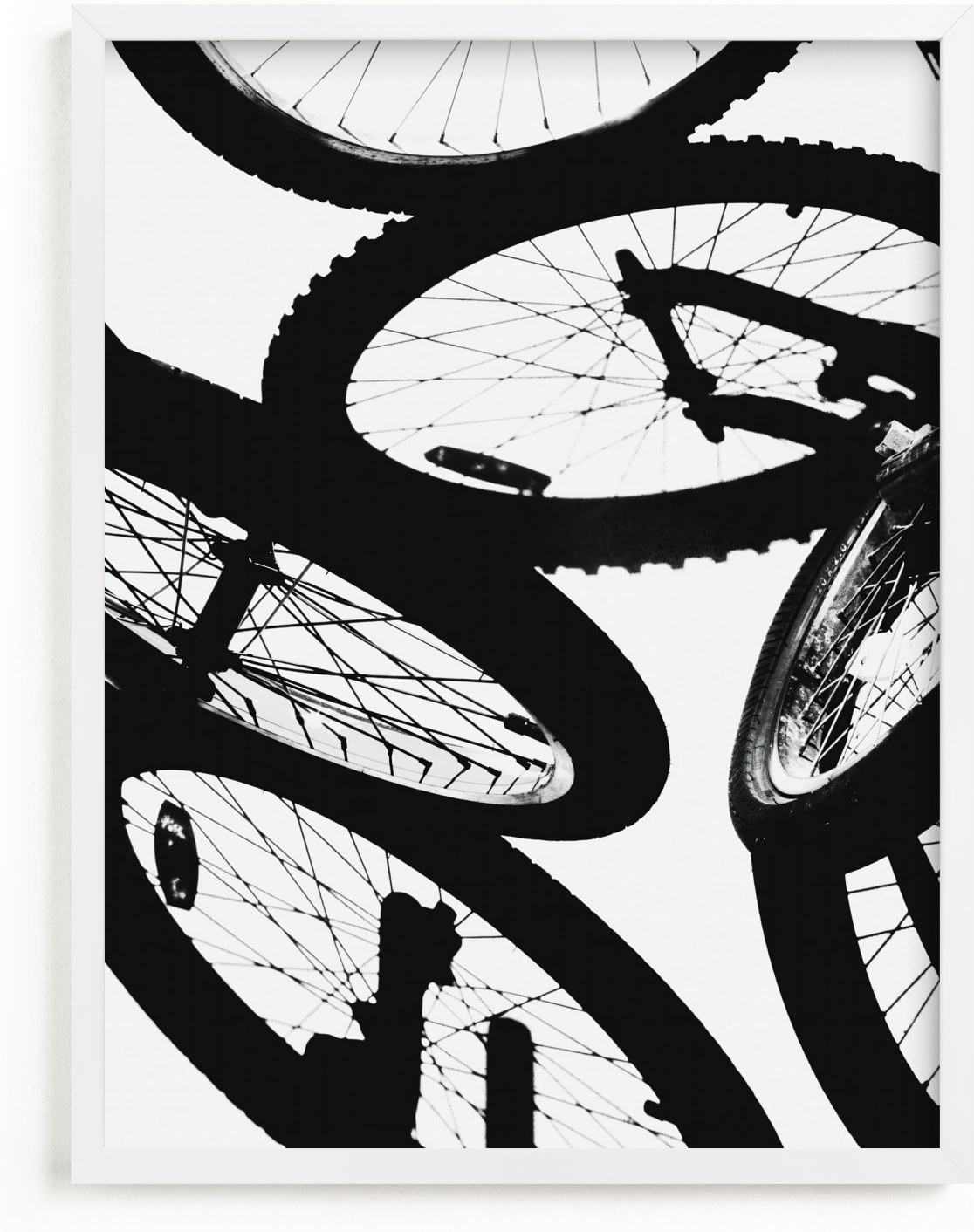 This is a black and white kids wall art by Beth Murphy called Shadow Cycle.