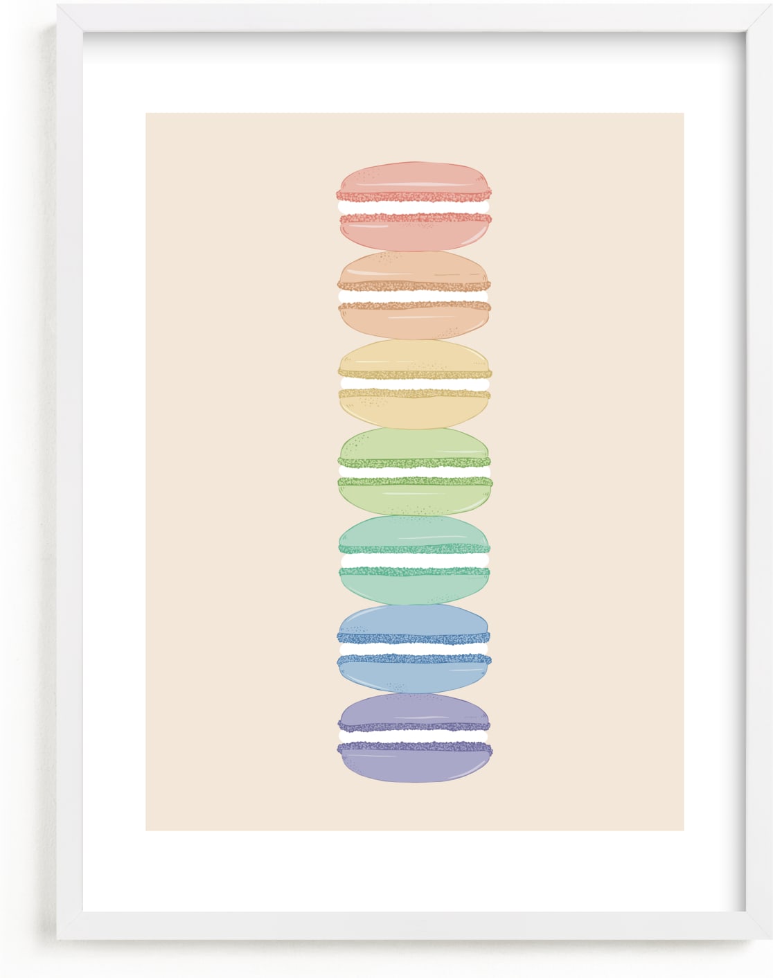This is a colorful kids wall art by Orasie called Rainbow Macarons.