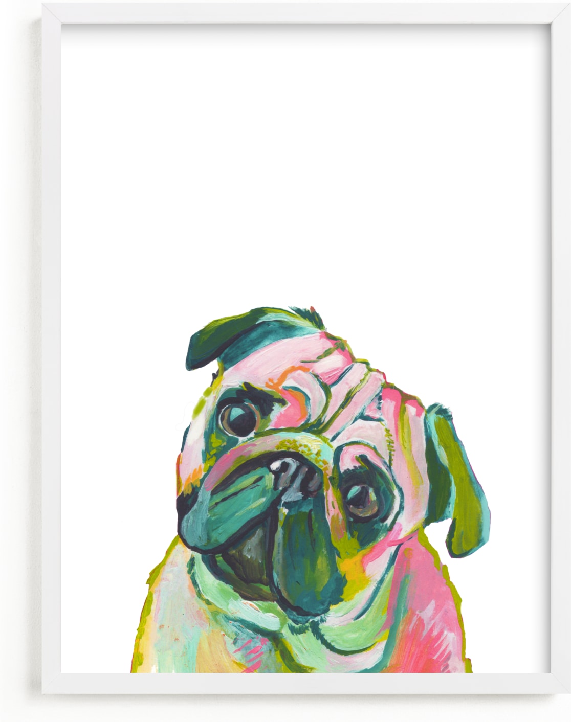 This is a colorful kids wall art by Makewells called Mr. Pug.