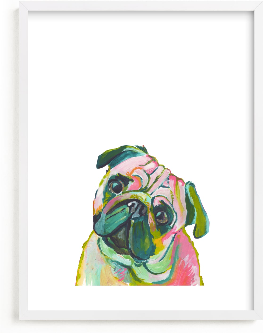 This is a colorful kids wall art by Makewells called Mr. Pug.