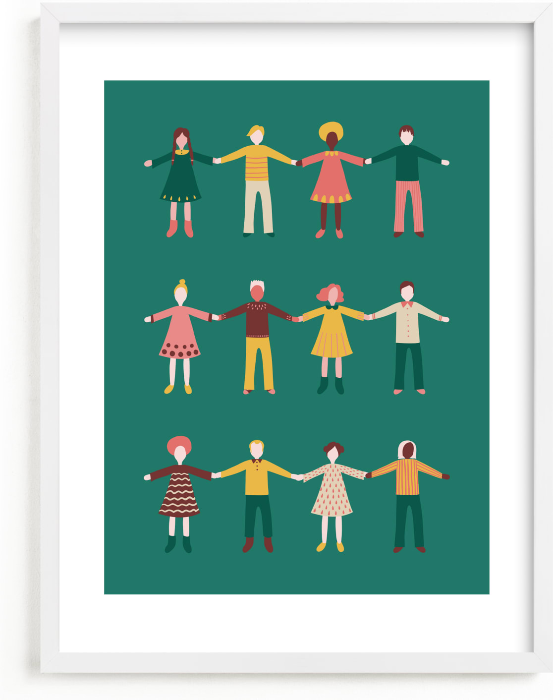 This is a yellow kids wall art by Nieves Herranz called Happy People.