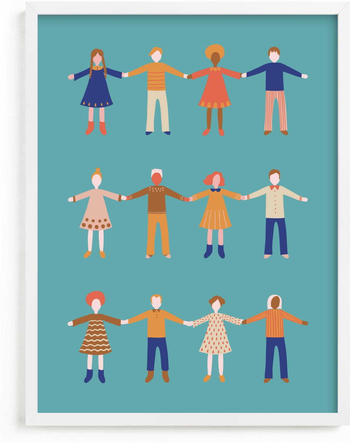 This is a blue kids wall art by Nieves Herranz called Happy People.