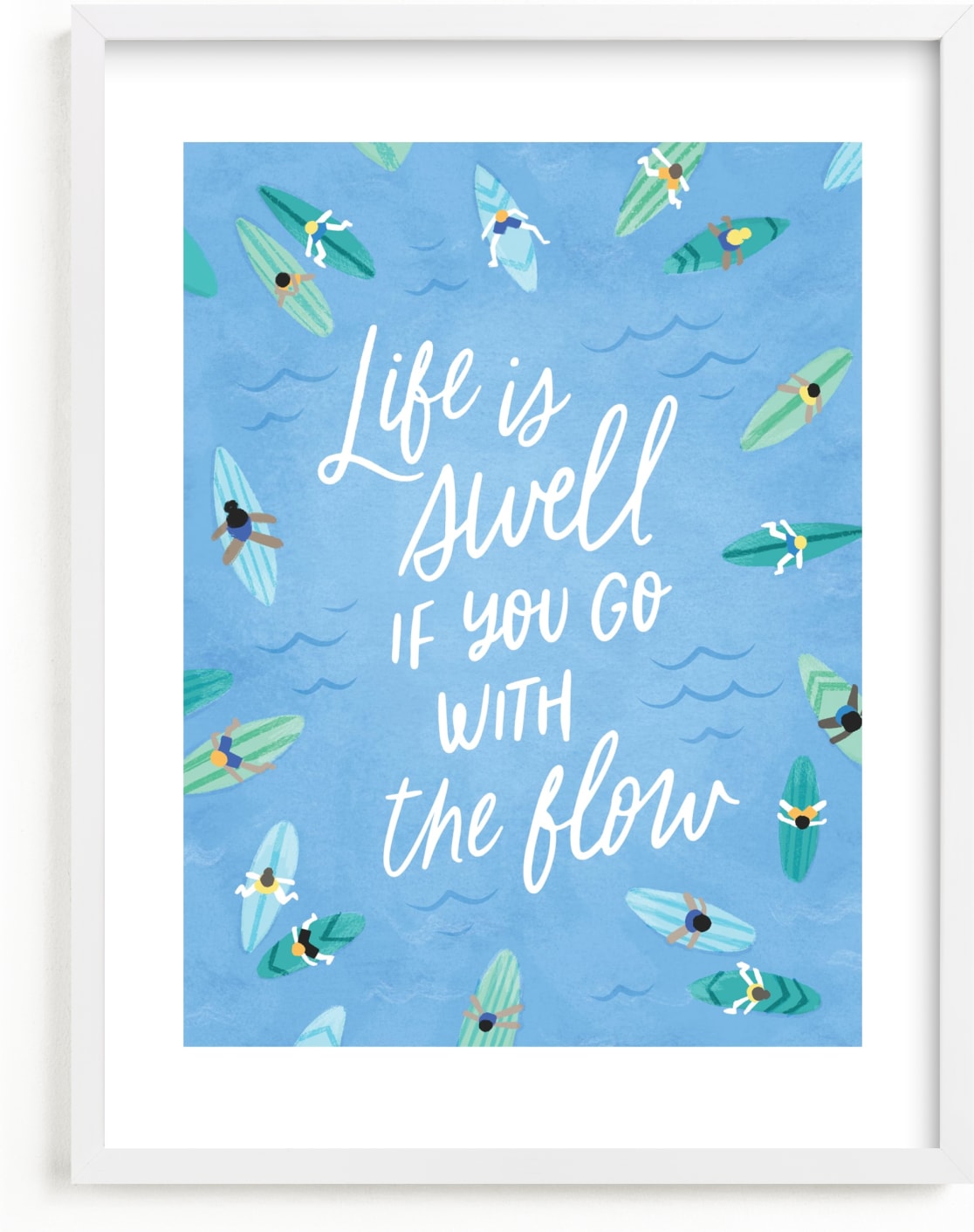 This is a blue kids wall art by Jessie Steury called Life is Swell.