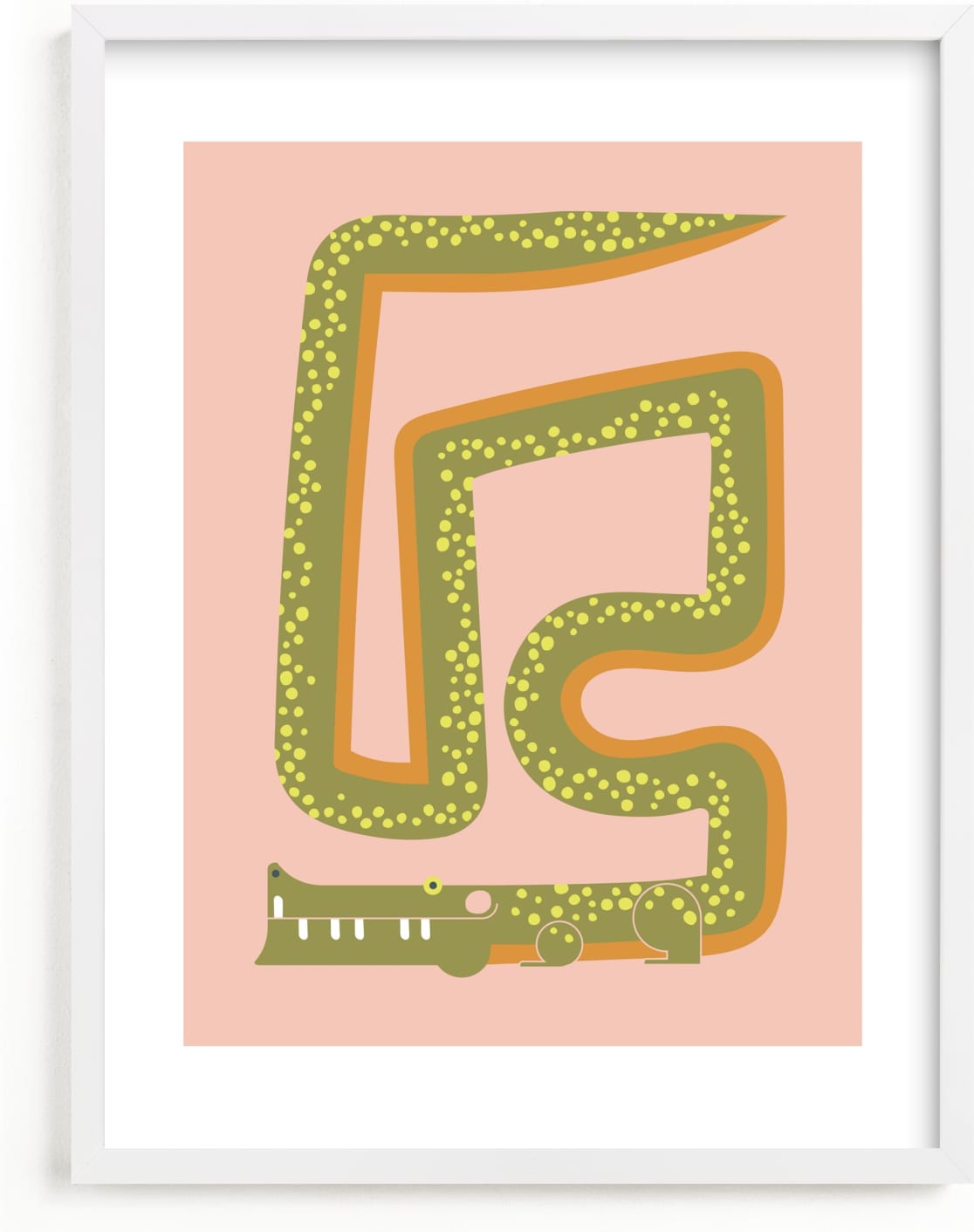This is a pink kids wall art by Ampersand Design Studio called Twisty Alligator.