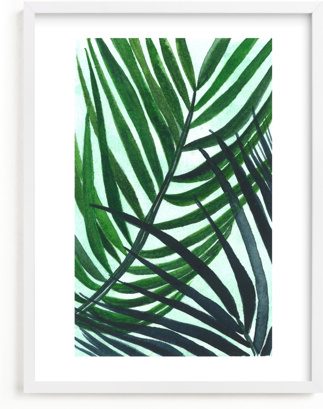 This is a blue kids wall art by Kara Aina called Crossed Palms.