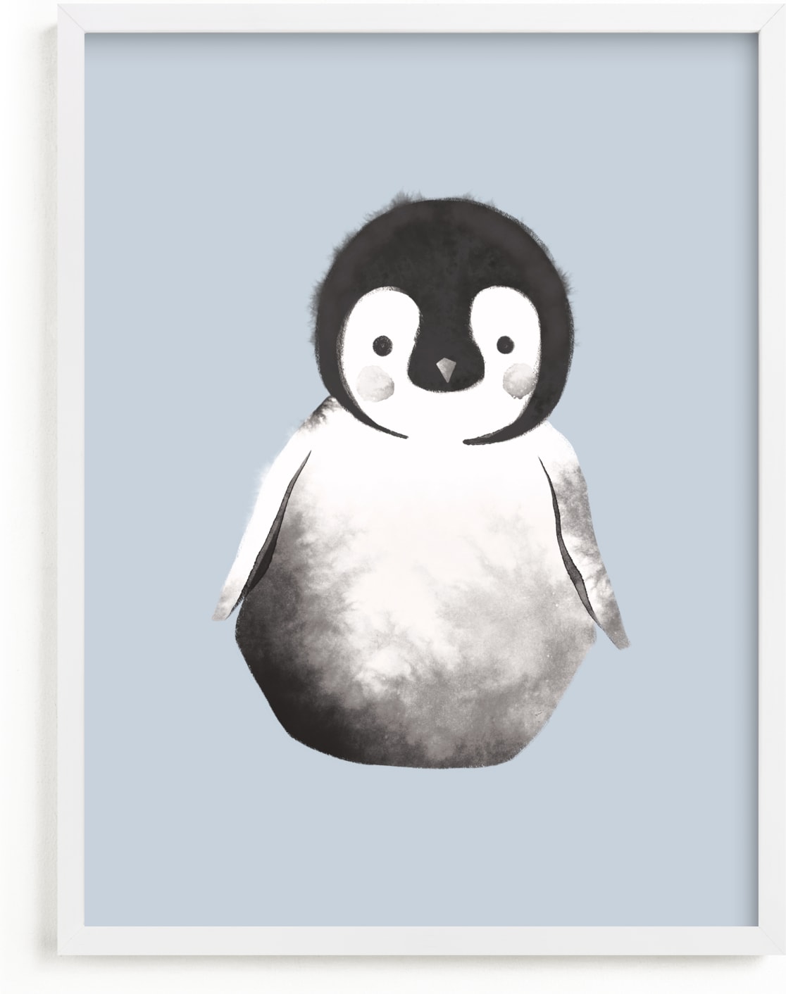 This is a blue kids wall art by Vivian Yiwing called baby penguin.