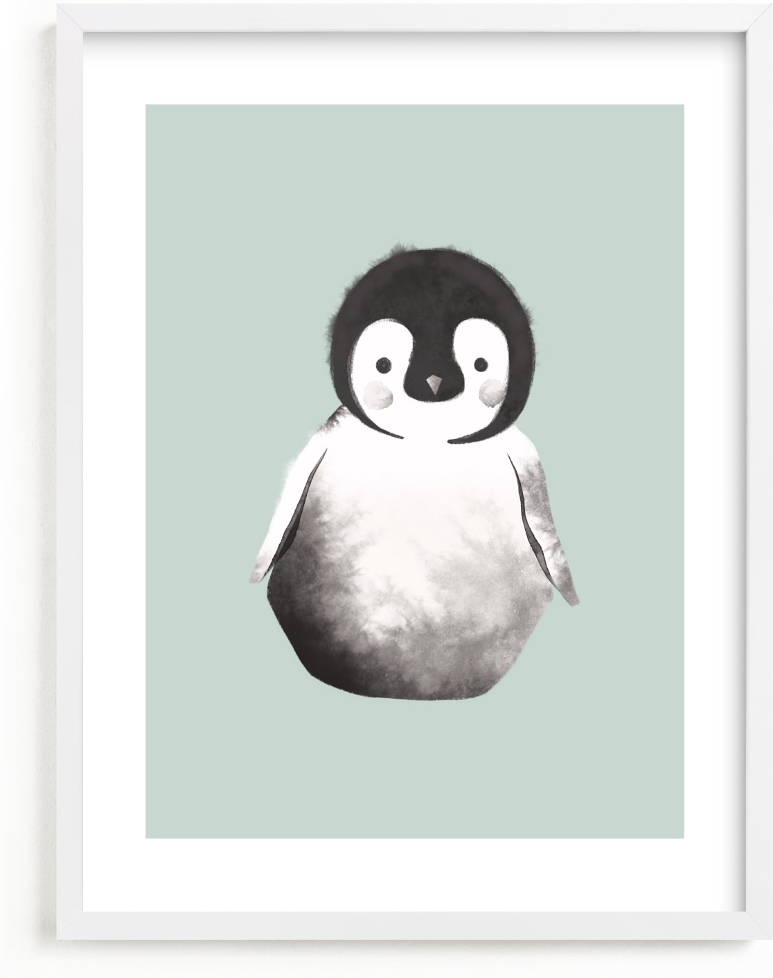 This is a black and white kids wall art by Vivian Yiwing called baby penguin.