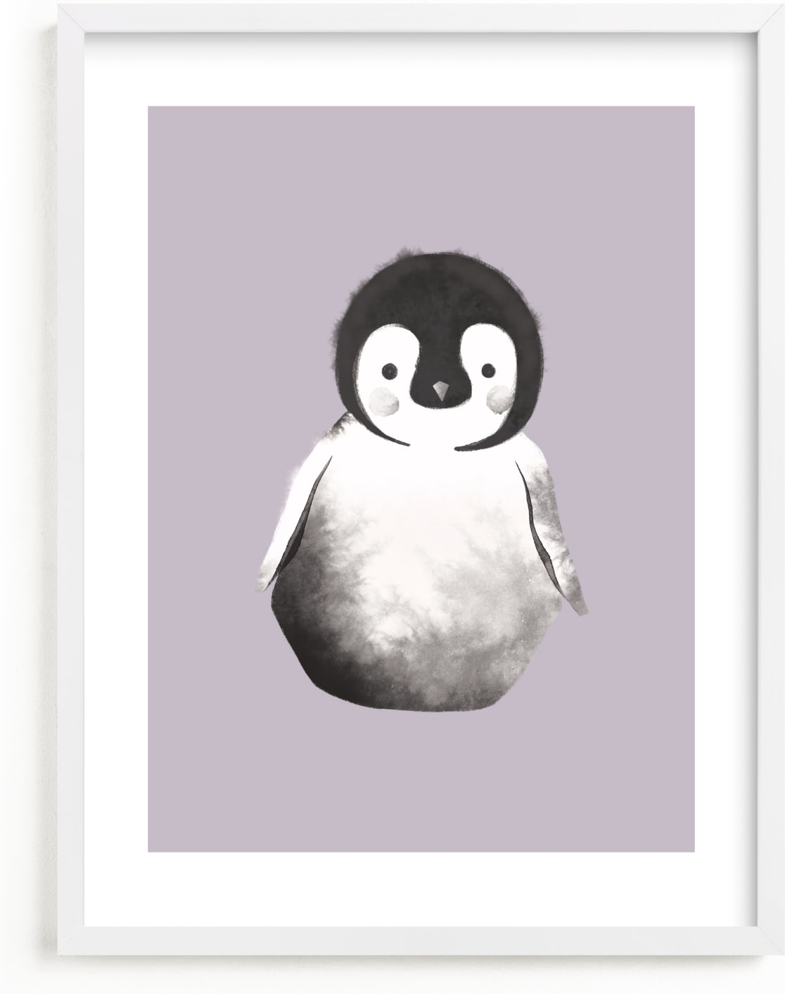 This is a black and white kids wall art by Vivian Yiwing called baby penguin.