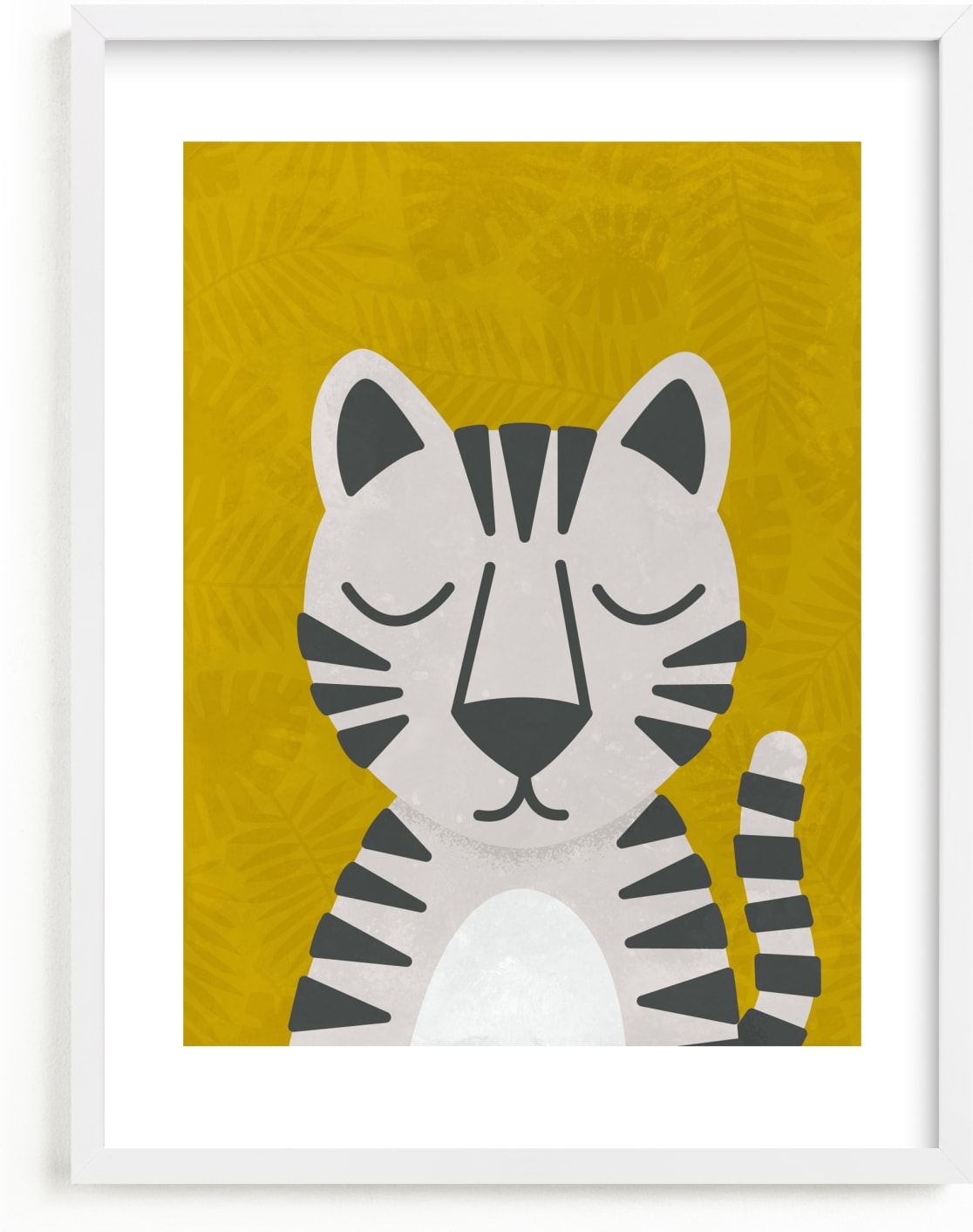 This is a yellow kids wall art by 2birdstone called White Bengal Tiger.