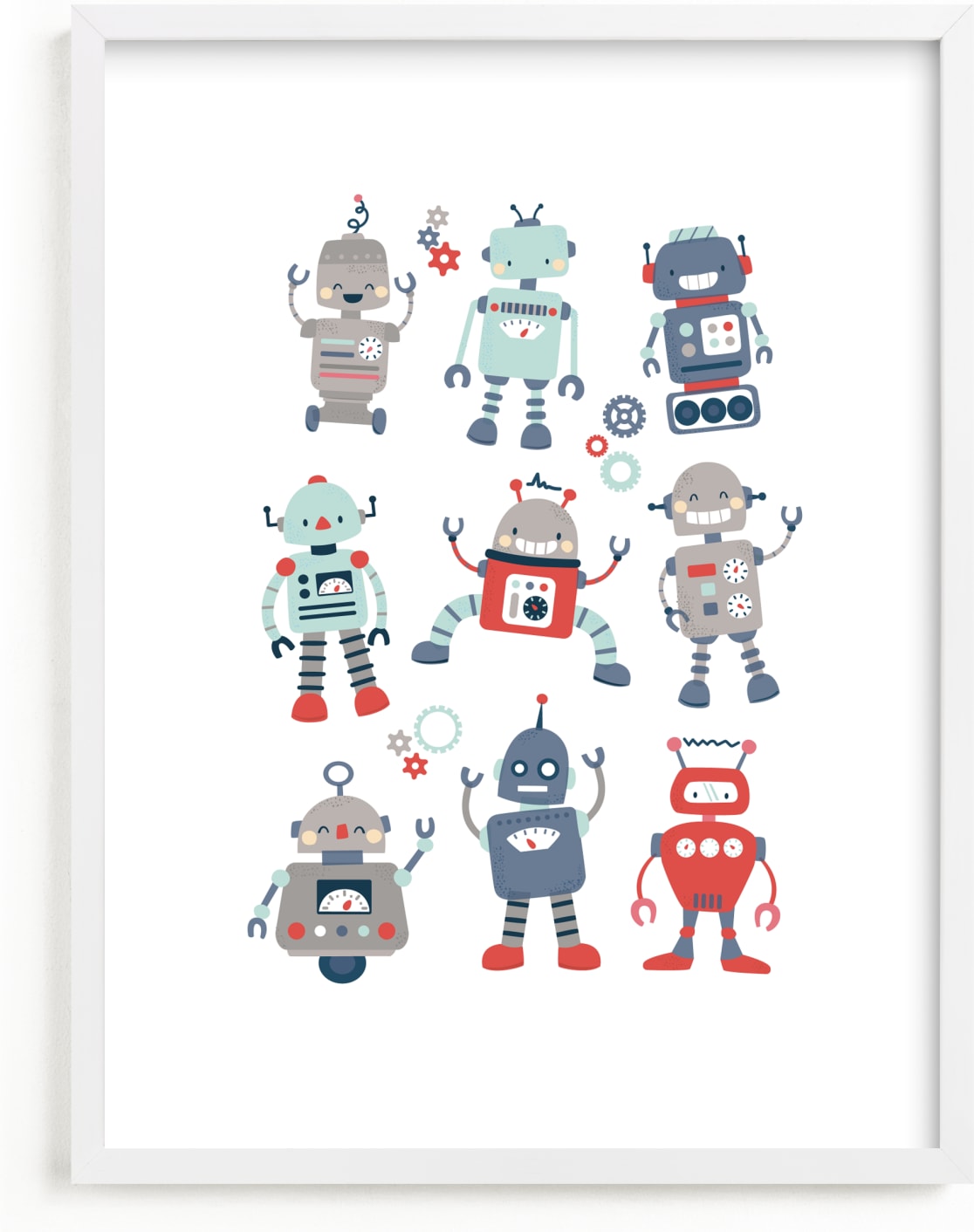 This is a blue kids wall art by peetie design called mr robot.