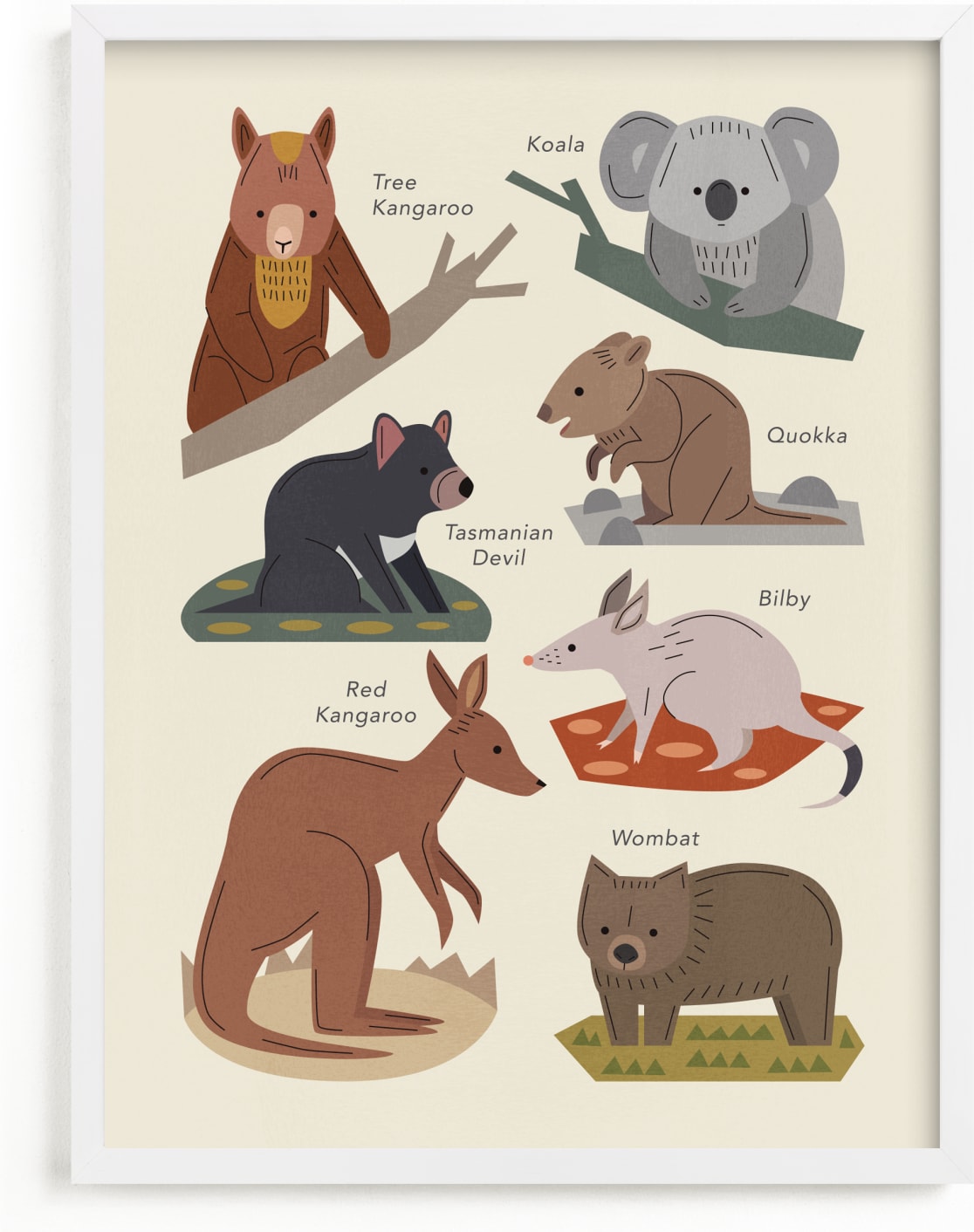 This is a brown kids wall art by Amy Mullen called Aussie Marsupials.