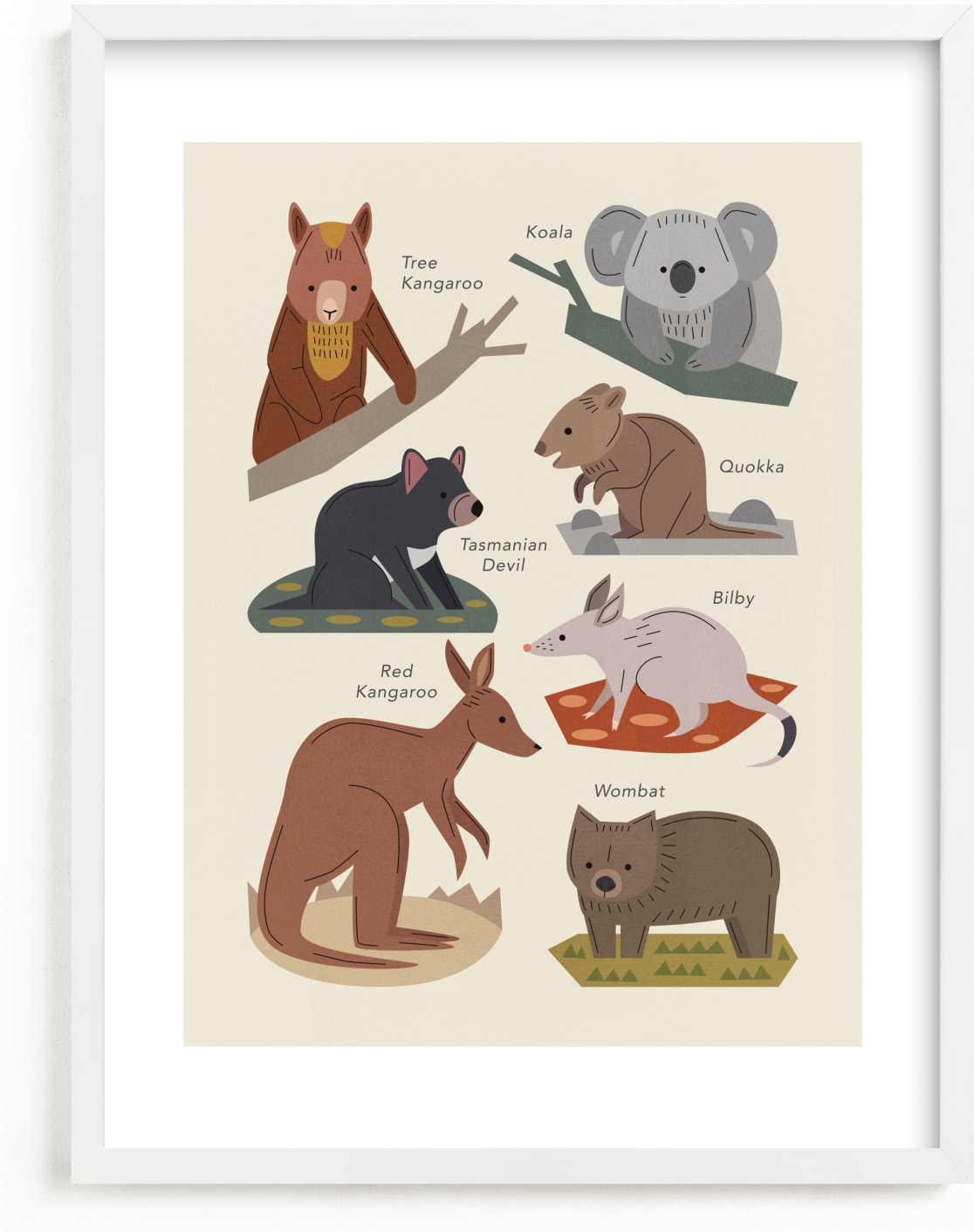 This is a brown kids wall art by Amy Mullen called Aussie Marsupials.