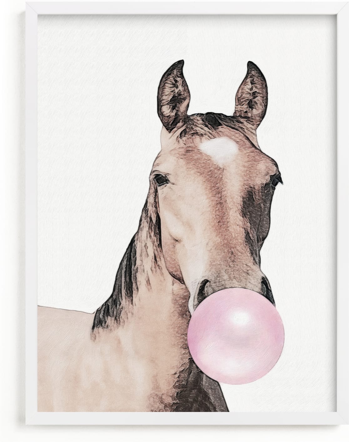 This is a brown kids wall art by Maja Cunningham called Bubblegum: Horse.