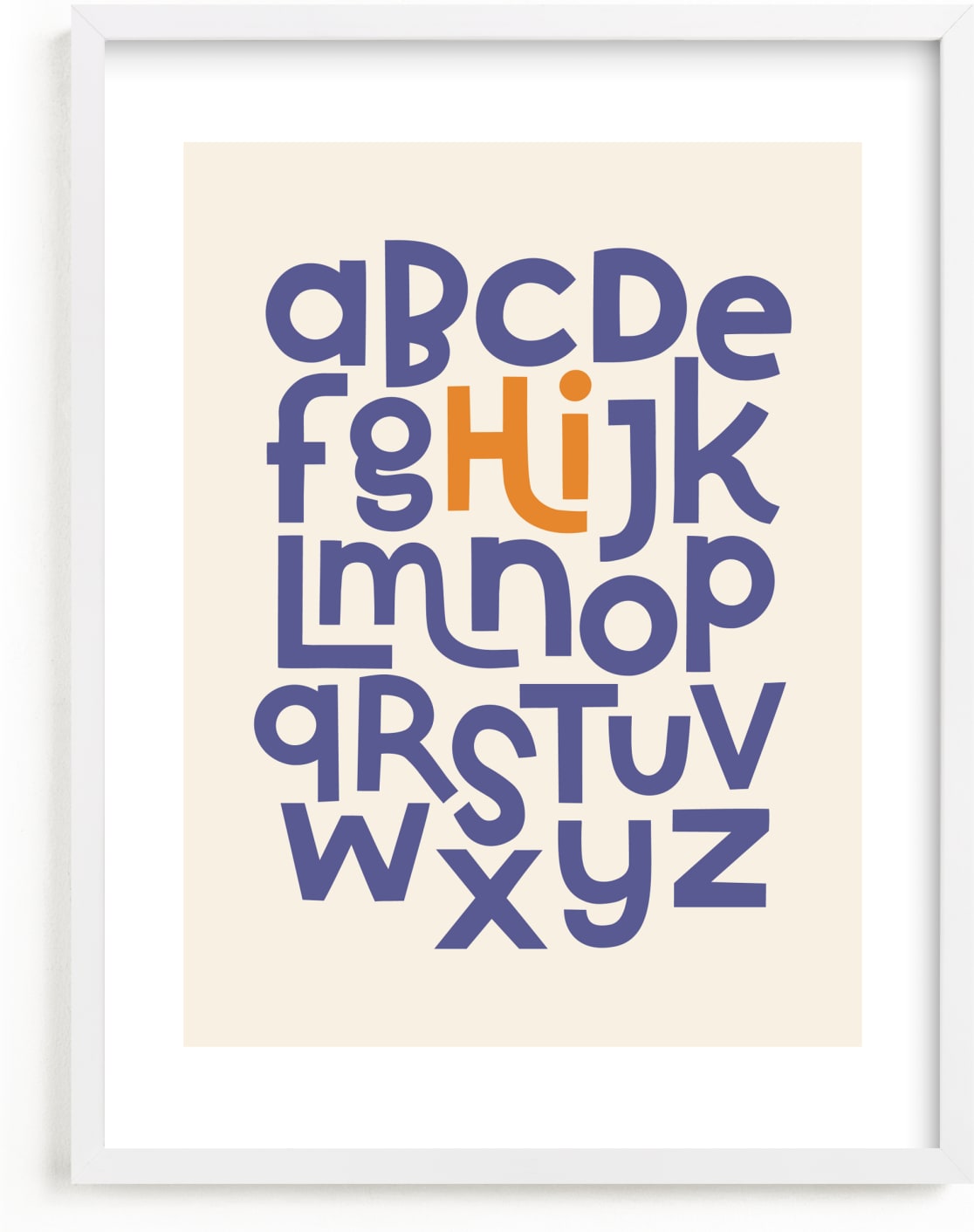 This is a blue kids wall art by Krissy Callahan called Hi from the Alphabet.