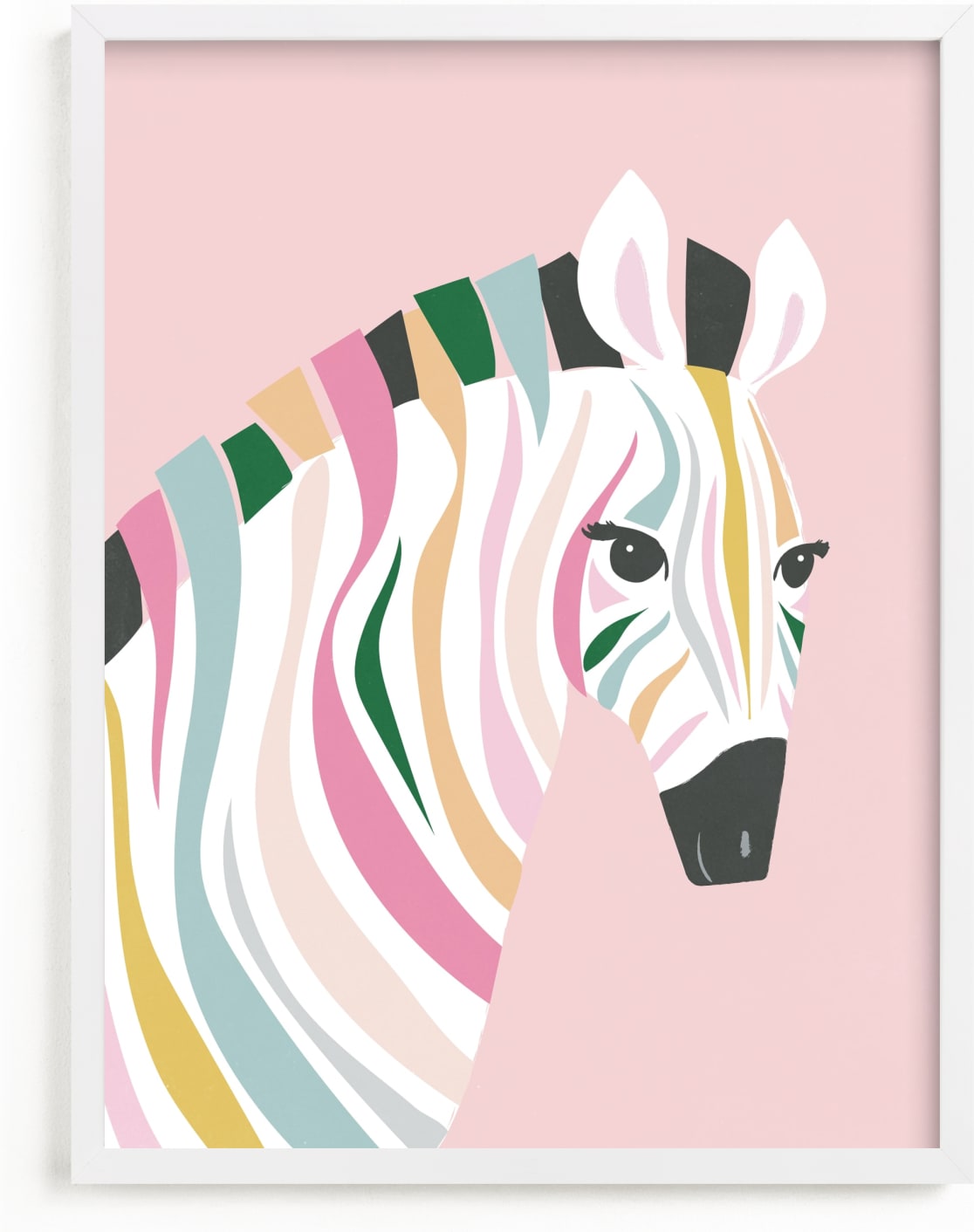 This is a colorful kids wall art by Karidy Walker called colorful zebra.