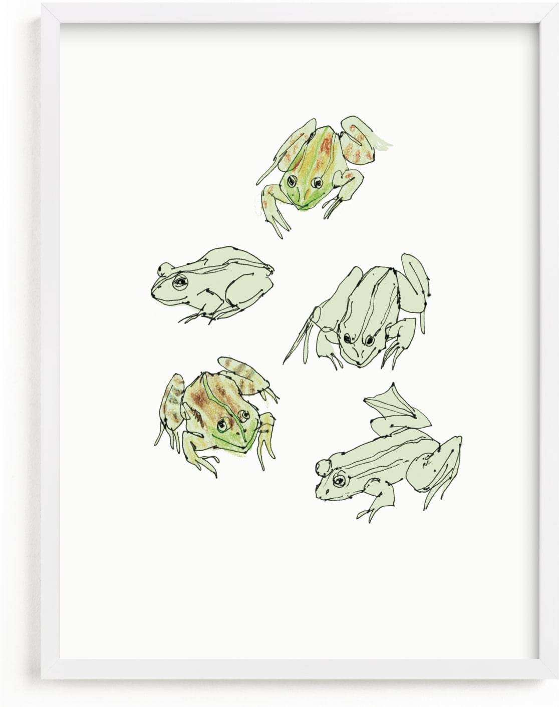 This is a ivory kids wall art by Catilustre called Frog sketches.