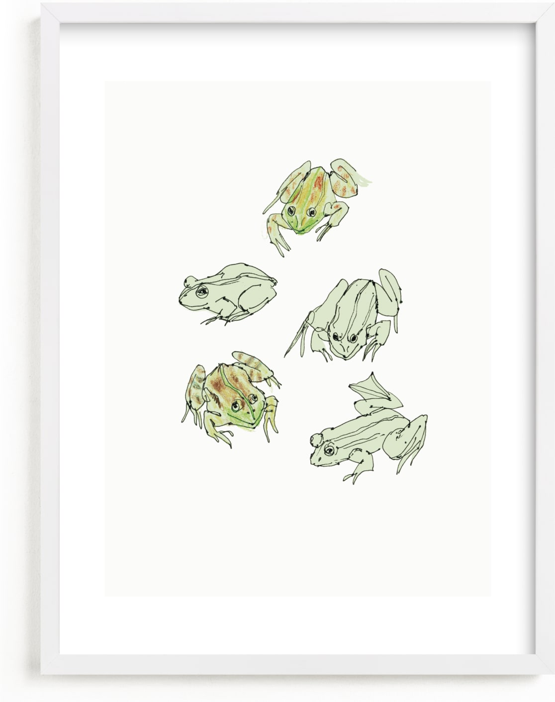 This is a ivory kids wall art by Catilustre called Frog sketches.