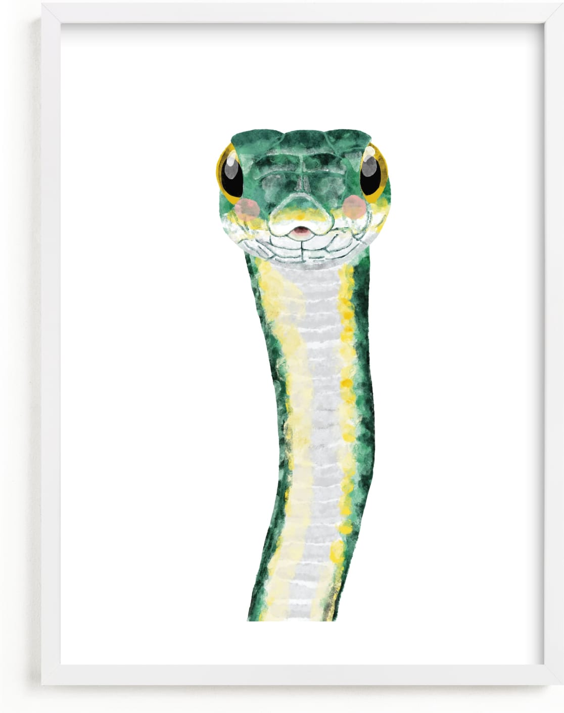 This is a yellow, green art by Cass Loh called Baby Animal Snake.