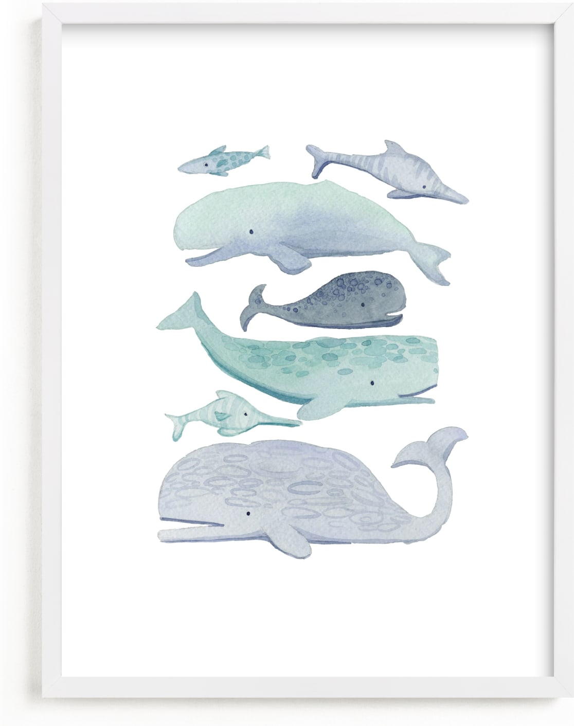 This is a blue art by Kelsey Carlson called Blue Whales.