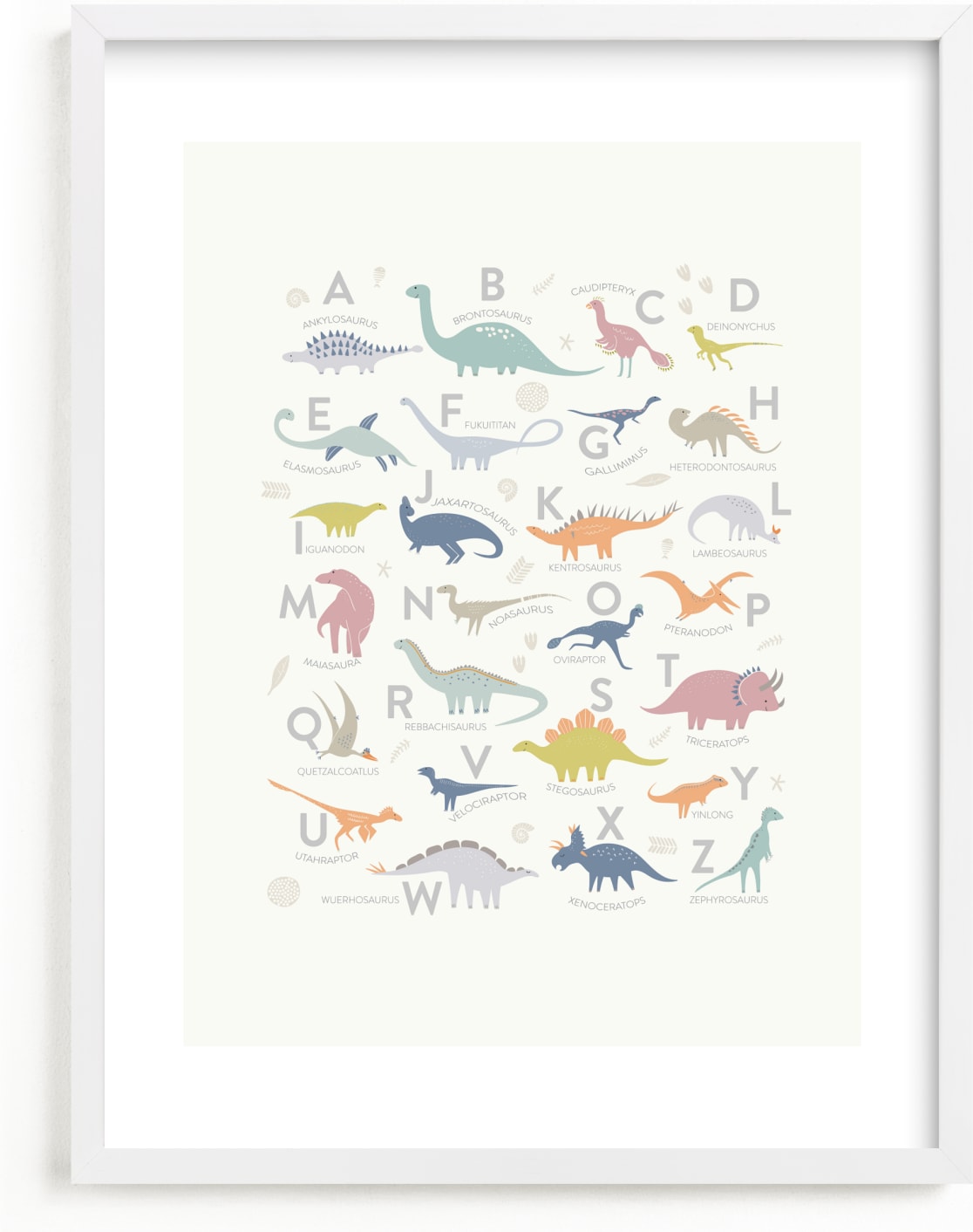 This is a colorful art by Teju Reval called Alphabet Dinos.