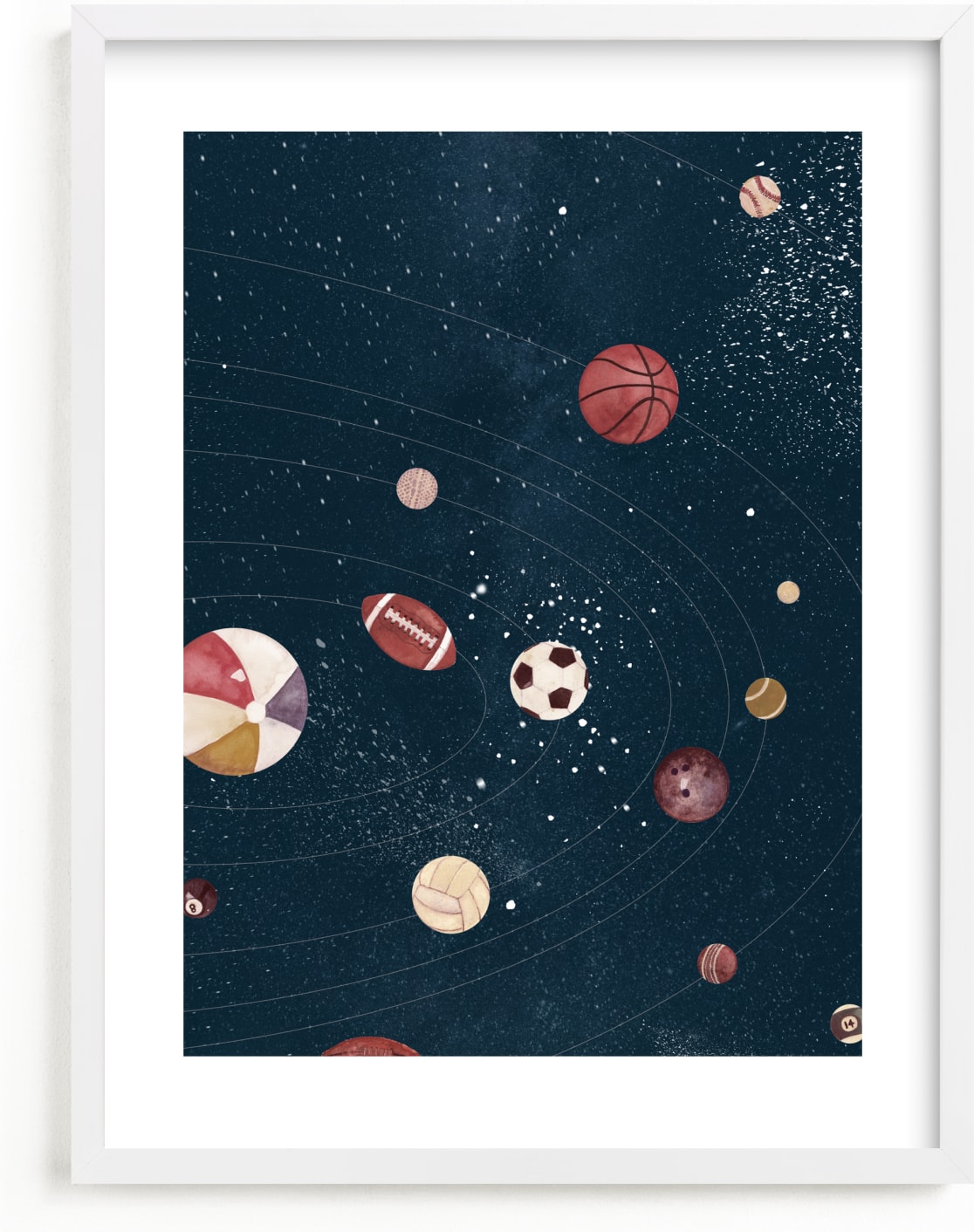 This is a blue, brown, colorful art by Anna Joseph called Sports In Space.